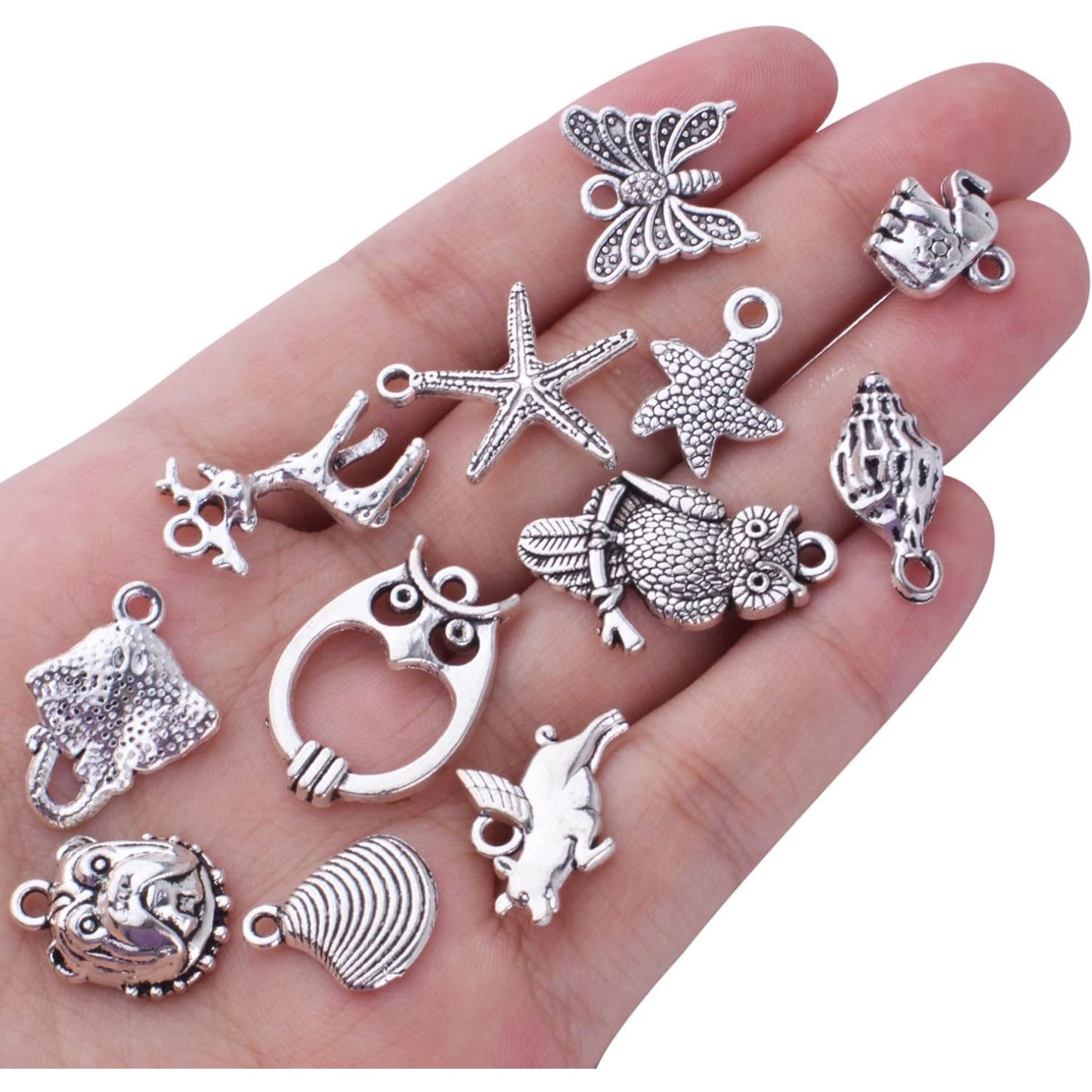 50pcs Antique Silver Animal Charms Alloy Dragon Monkey Fish Turtle Octopus Insect Charm Pendants Craft Supplies for Jewelry DIY Earrings Necklace Bracelet Making Accessories