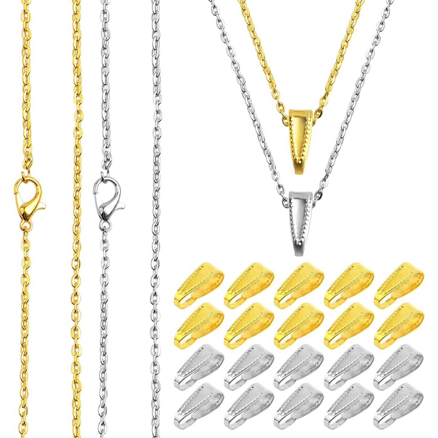 20pcs 50 cm Metal Necklace Extender Chains Links with Lobster Claw Clasps and 20pcs Pinch Clip Clasps Pendant Clasps Connectors for DIY Jewelry Making Supplies, 2 Colors