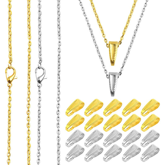 20pcs 50 cm Metal Necklace Extender Chains Links with Lobster Claw Clasps and 20pcs Pinch Clip Clasps Pendant Clasps Connectors for DIY Jewelry Making Supplies, 2 Colors