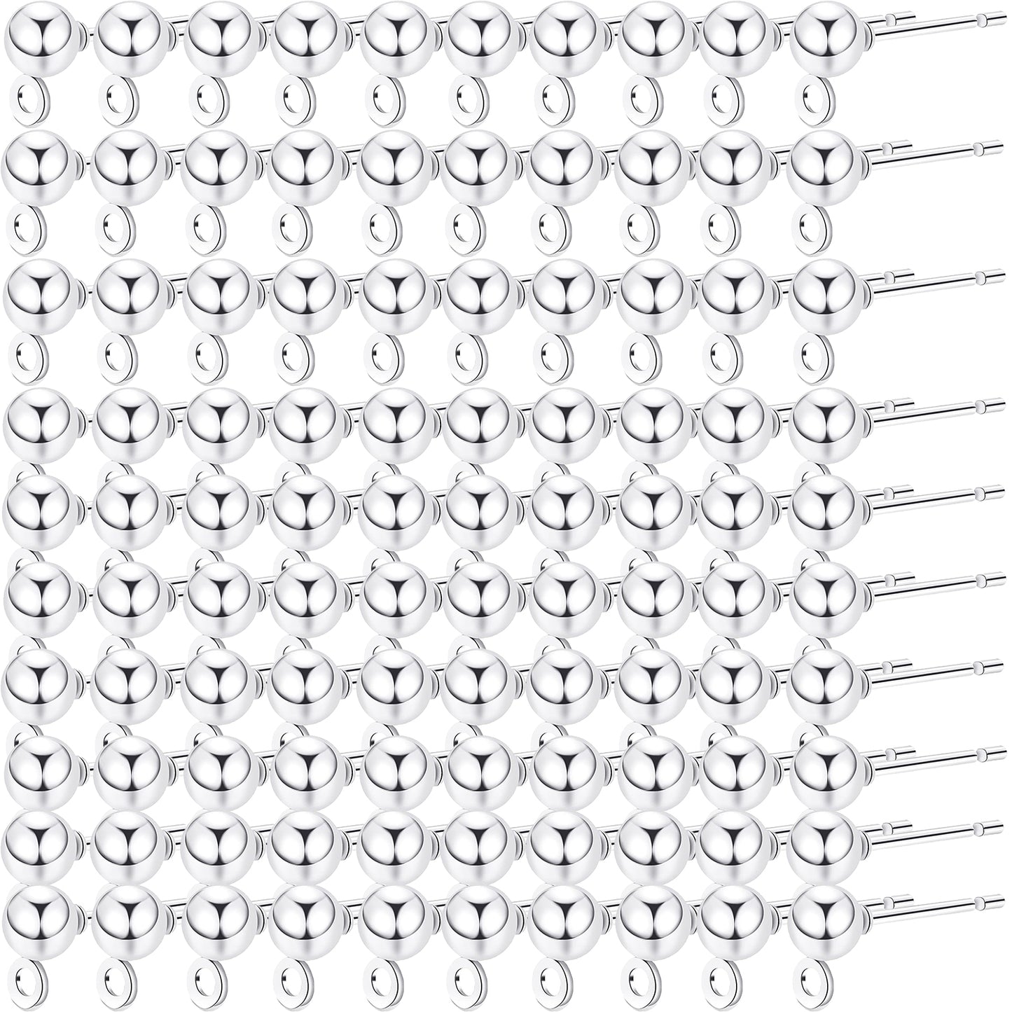 Ball Post Earring Studs, 100pcs Hypoallergenic Earring Studs Ball Ear Pin with Loop Round Ball Spherical Earrings and 300pcs Earring Safety Backs for Jewelry Making, Gold, Silver