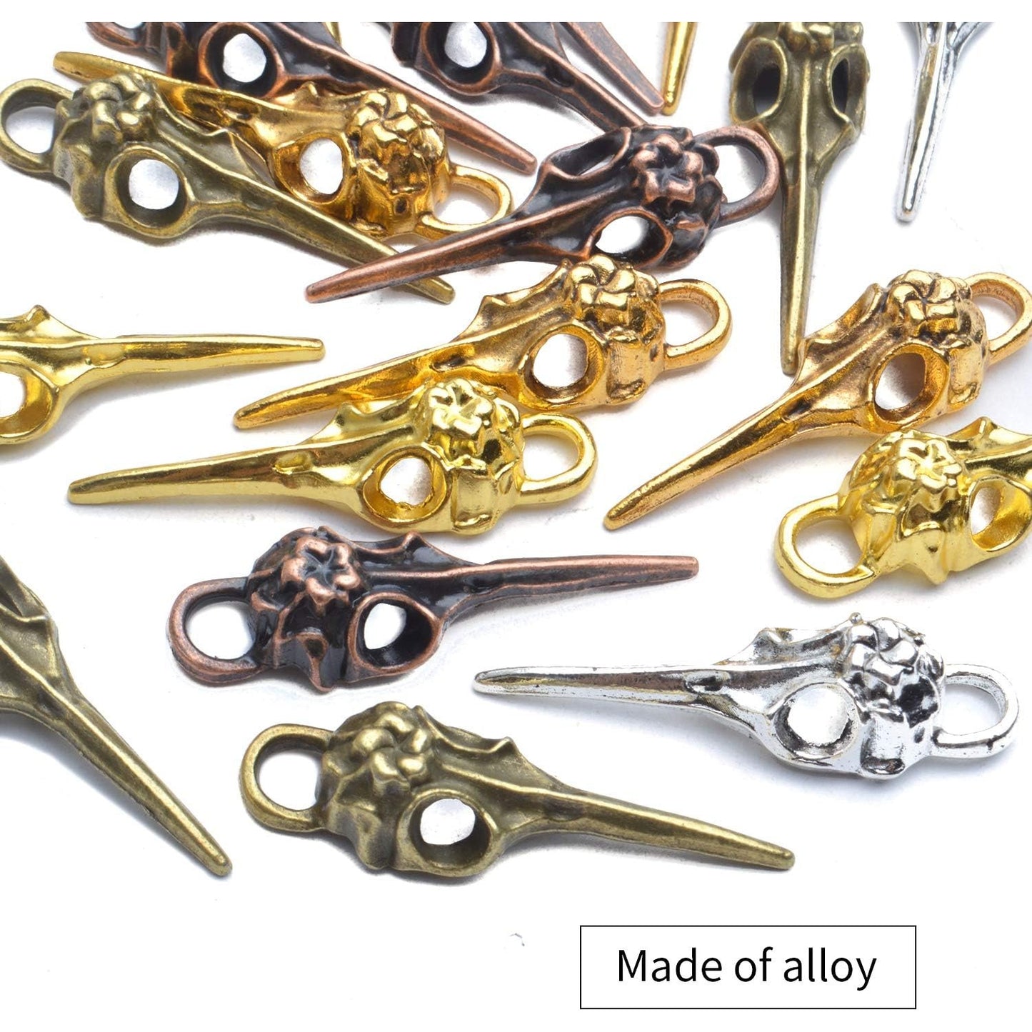 Bird Head Skull Charms, 25pcs Tibetan Style Bird Skull Head Charms Alloy Bird Head Skeleton Pendants for Necklace Bracelet Jewellery Findings Crafting, 5 Colors
