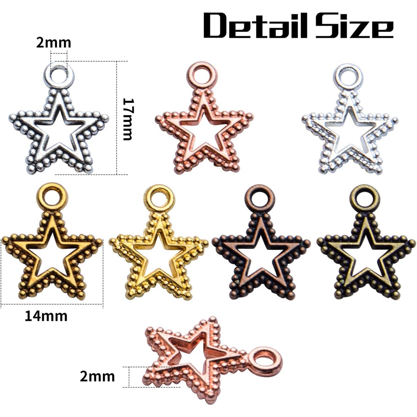 Star Pendant Charms,70pcs 17x15mm Hollow Star Charms Tibetan Alloy Star Pendants Little Star Dangle Charms Jewelry Making Accessories for Earrings Necklace Bracelet Crafts,7 Colors