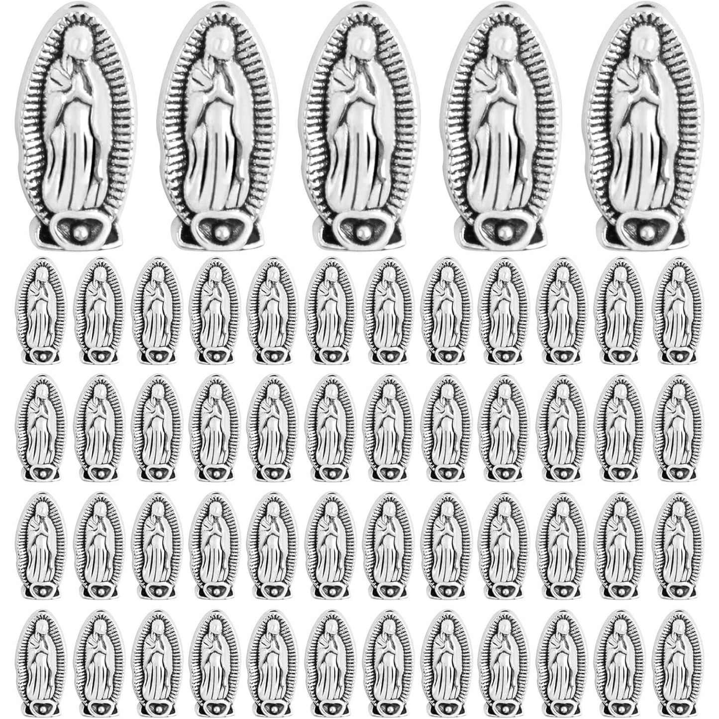 100pcs Antique Silver Religious Jesus Beads Alloy Virgin Mary Our Lady Rosary Spacer Beads Double-Sided Loose Beads for DIY DIY Rosary Bracelet Necklace Jewelry Making