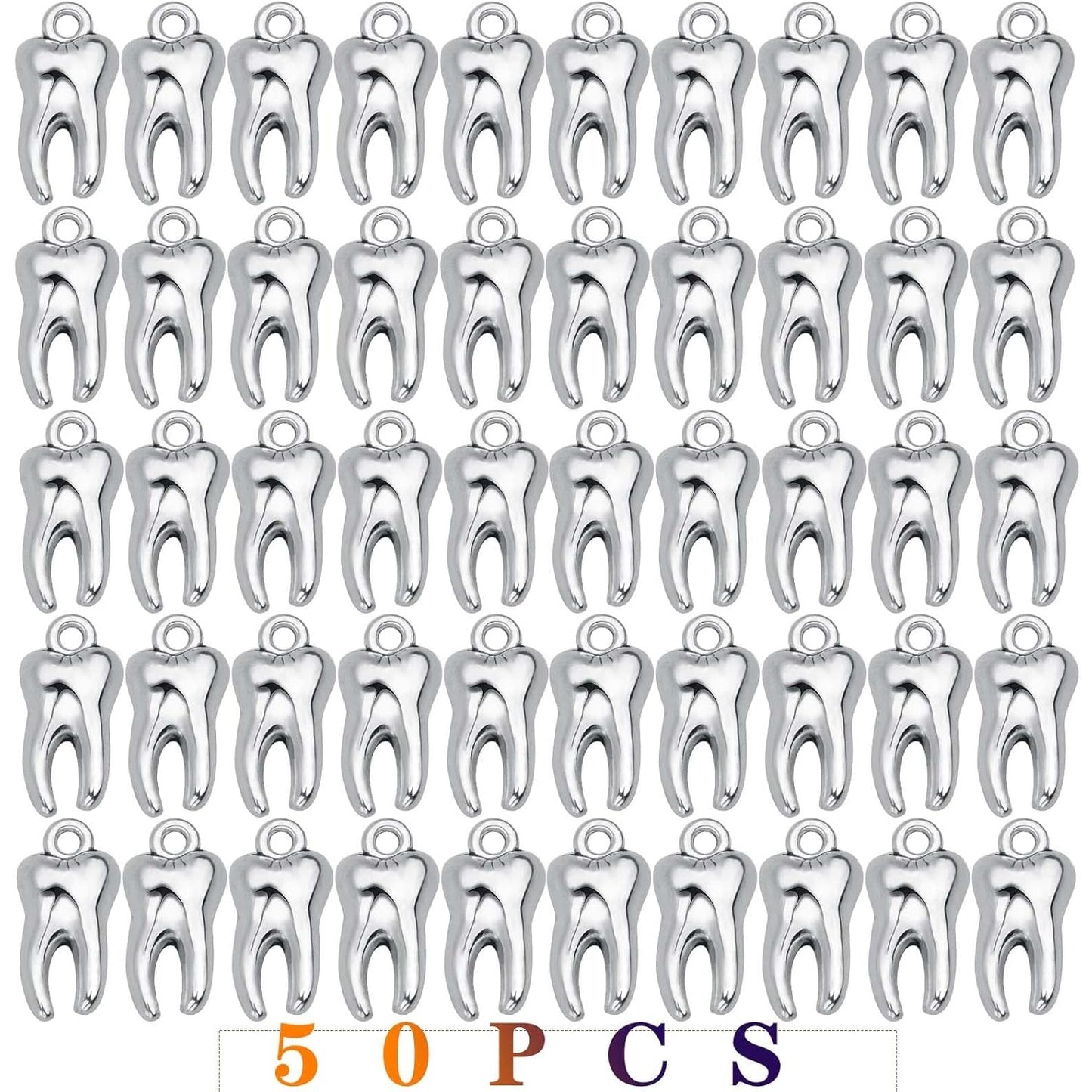50 Pieces Antique Silver Tooth Pendant Charms Alloy Heathy Teeth Dangle Charms Hanging Ornaments Links for DIY Necklace Bracelet Jewelry Making Supplies
