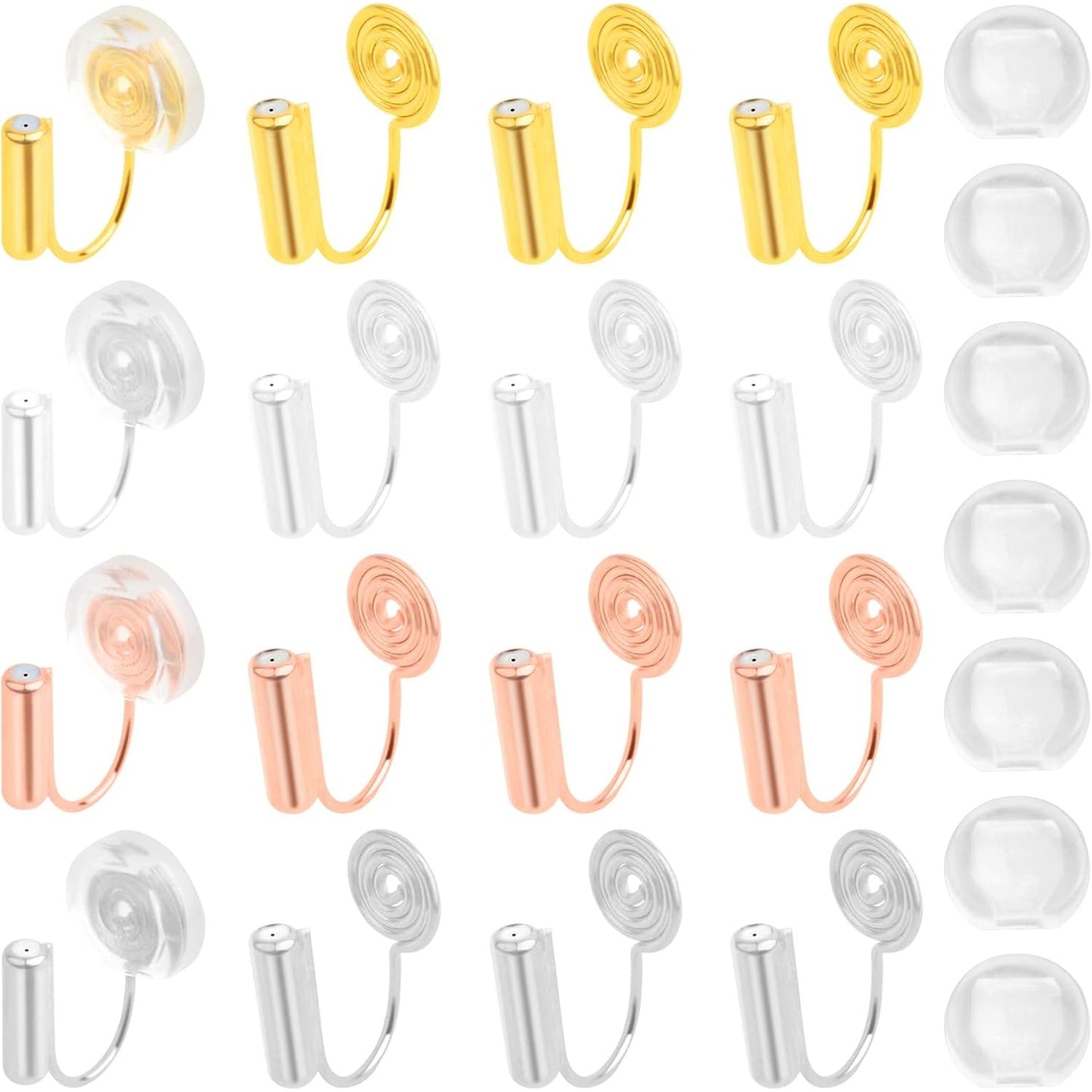 16pcs Mosquito Incense Shape Earring Clips with Post Brass Clip-on Earring Converters Components and 16pcs Painless Earring Pads for Non-Pierced Ears DIY Jewelry Making, 4 Colors