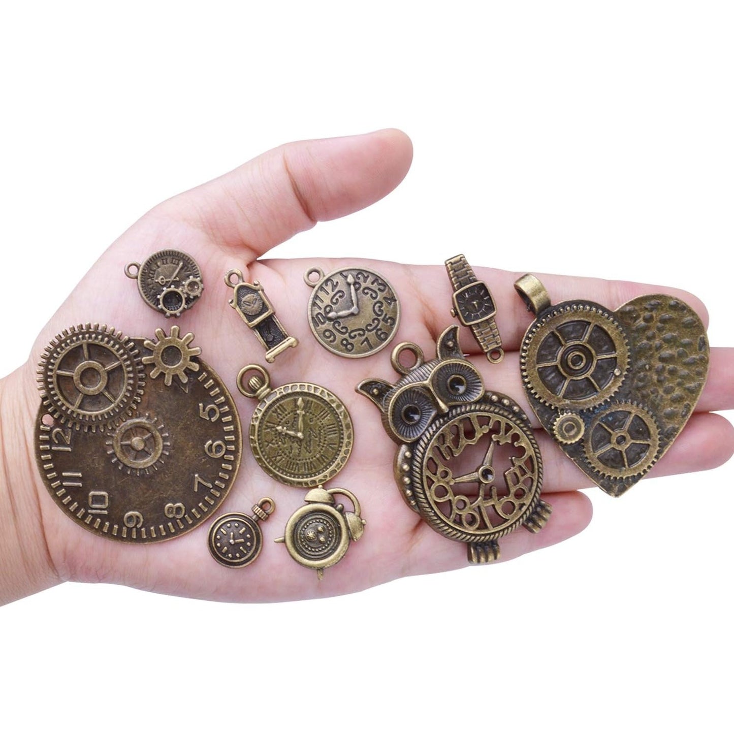 100 Grams(Approx 38 Pieces) Mixed Clock Face Charms Steampunk Pendants Watch Charms for Bracelets, Necklaces, Jewelry and Crafts Making, Antique Bronze