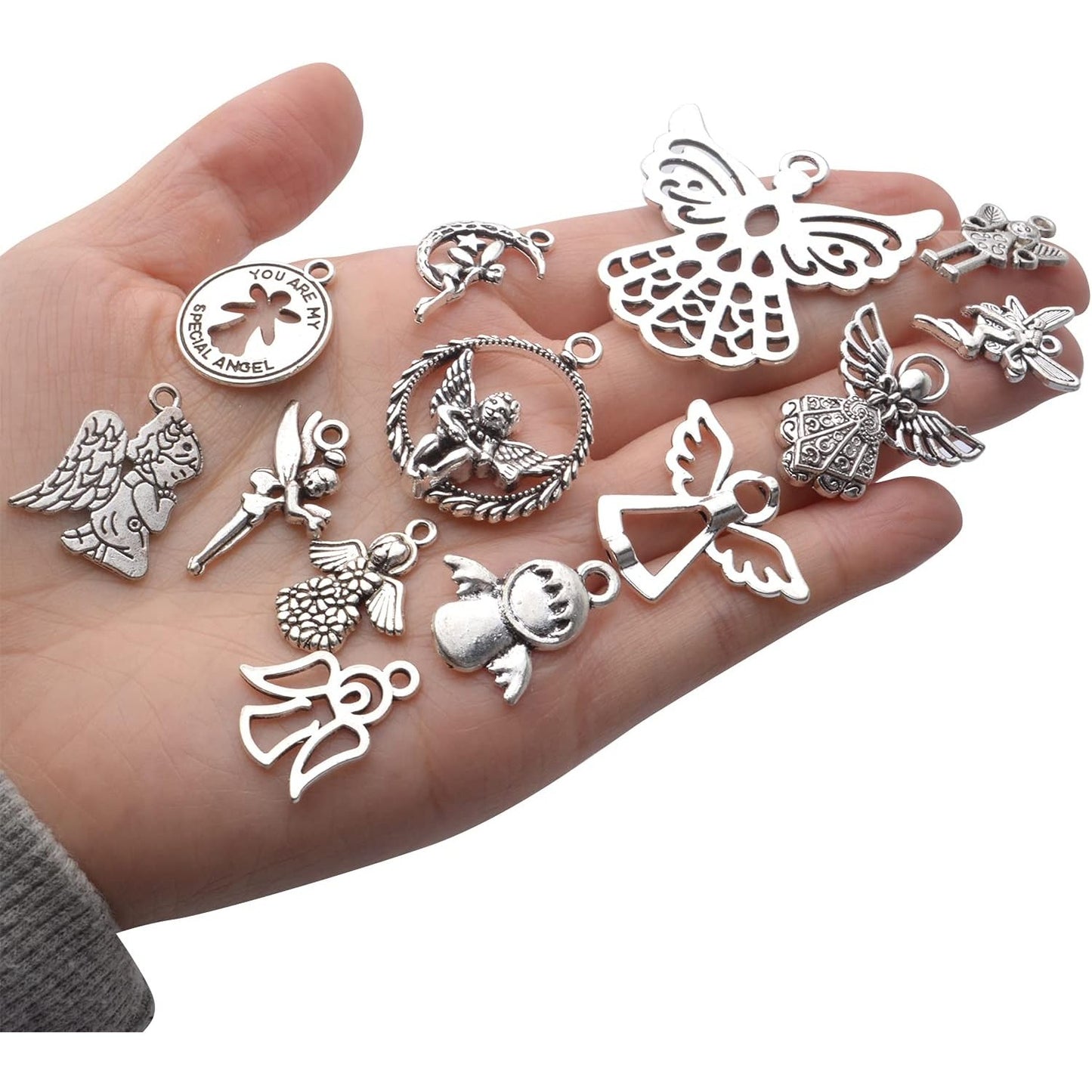 39pcs Antique Silver Angel Fairy Charms Pendants Alloy Angel Charm Craft Supplies for Jewelry DIY Bracelet Necklace Craft Making Finding,13 Styles