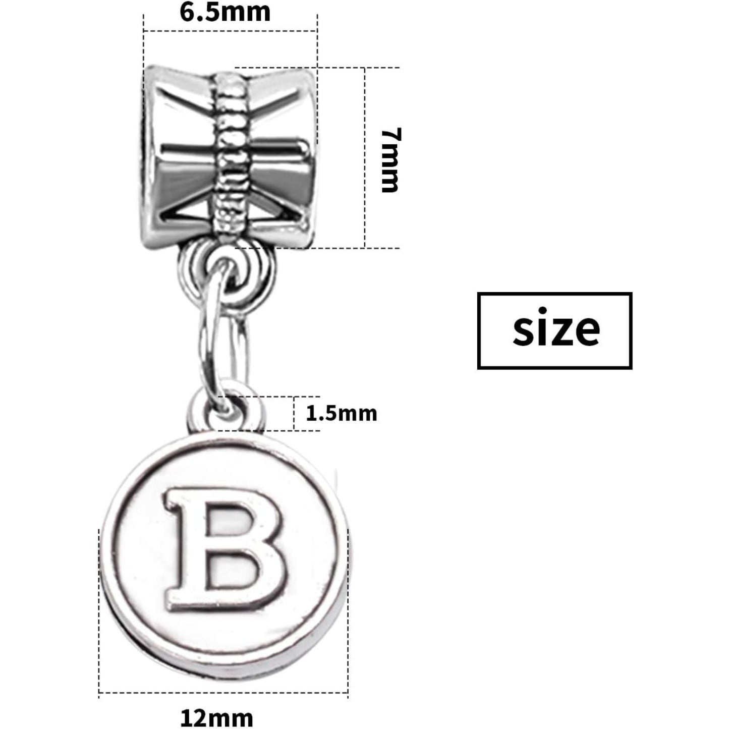 26pcs Letter Charms Alphabet A - Z Letter Charm Pendants with Bail Beads for Necklace Bracelets Jewelry Making,Silver