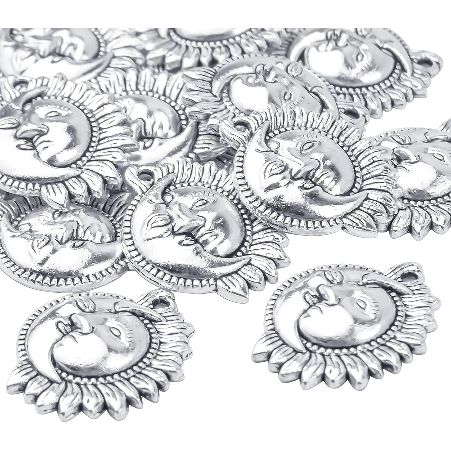 50pcs Sun and Moon Charms Pendants Alloy Sun Smile Celestial Craft Supplies for Necklace Bracelet DIY Jewelry Making Accessories