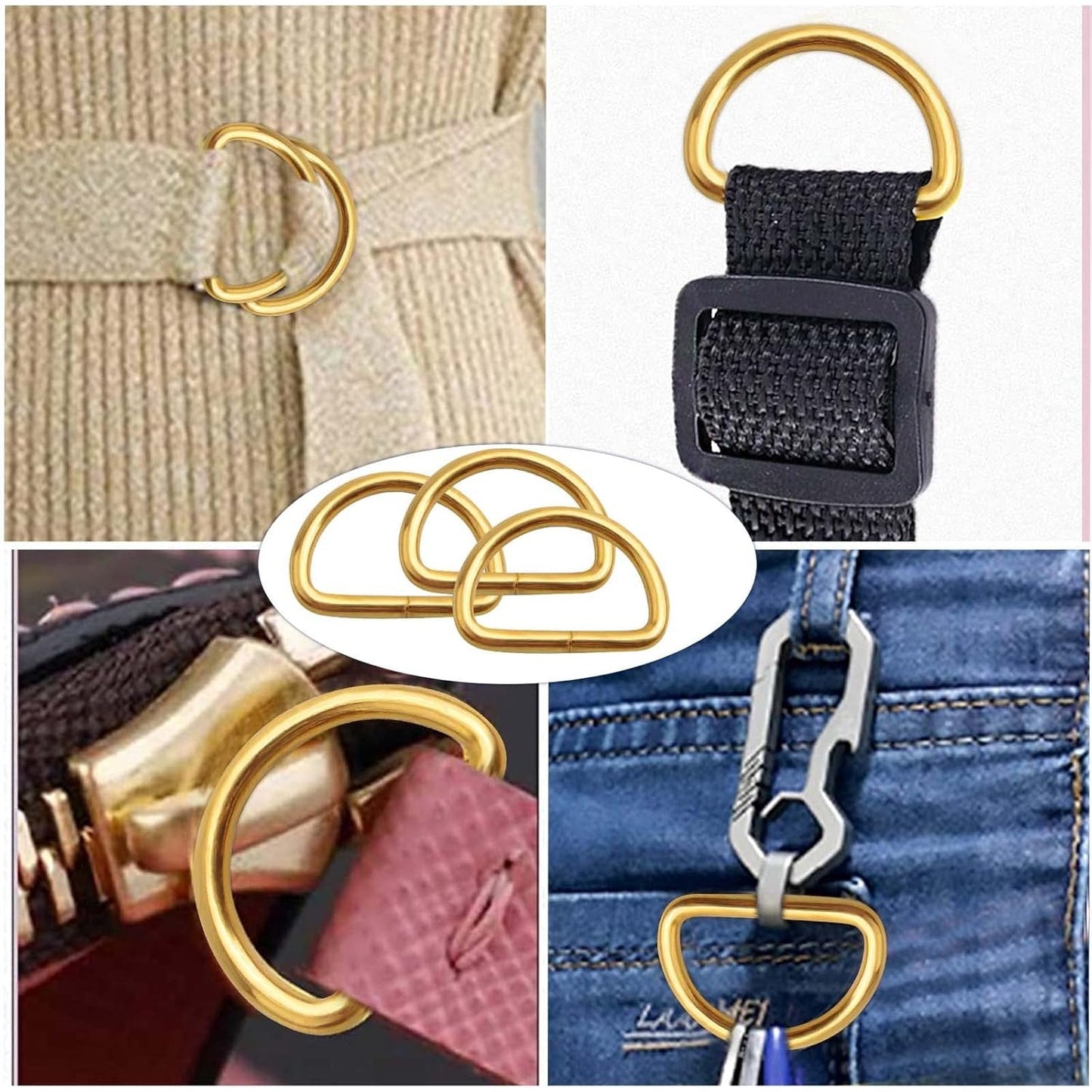 100pcs Metal Semi-Circular D Rings Multipurpose Half Round D Rings Loop Webbing Buckle Hardware Accessories for DIY Crafts Bags Clothing Backpack Belt Sewing, Golden