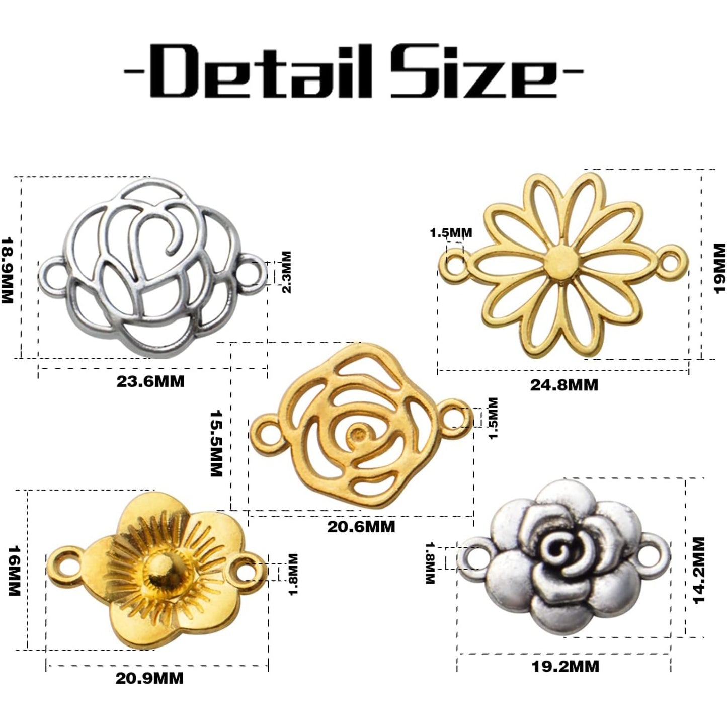 50pcs Flower Jewelry Connectors - Alloy Pendants, 5 Styles for DIY Necklace & Bracelet Making