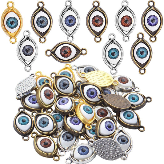 30pcs Antique Eye Shaped Charms Mixed Evil Eye Pendants with 2 Large Holes for Crafting Jewelry Making
