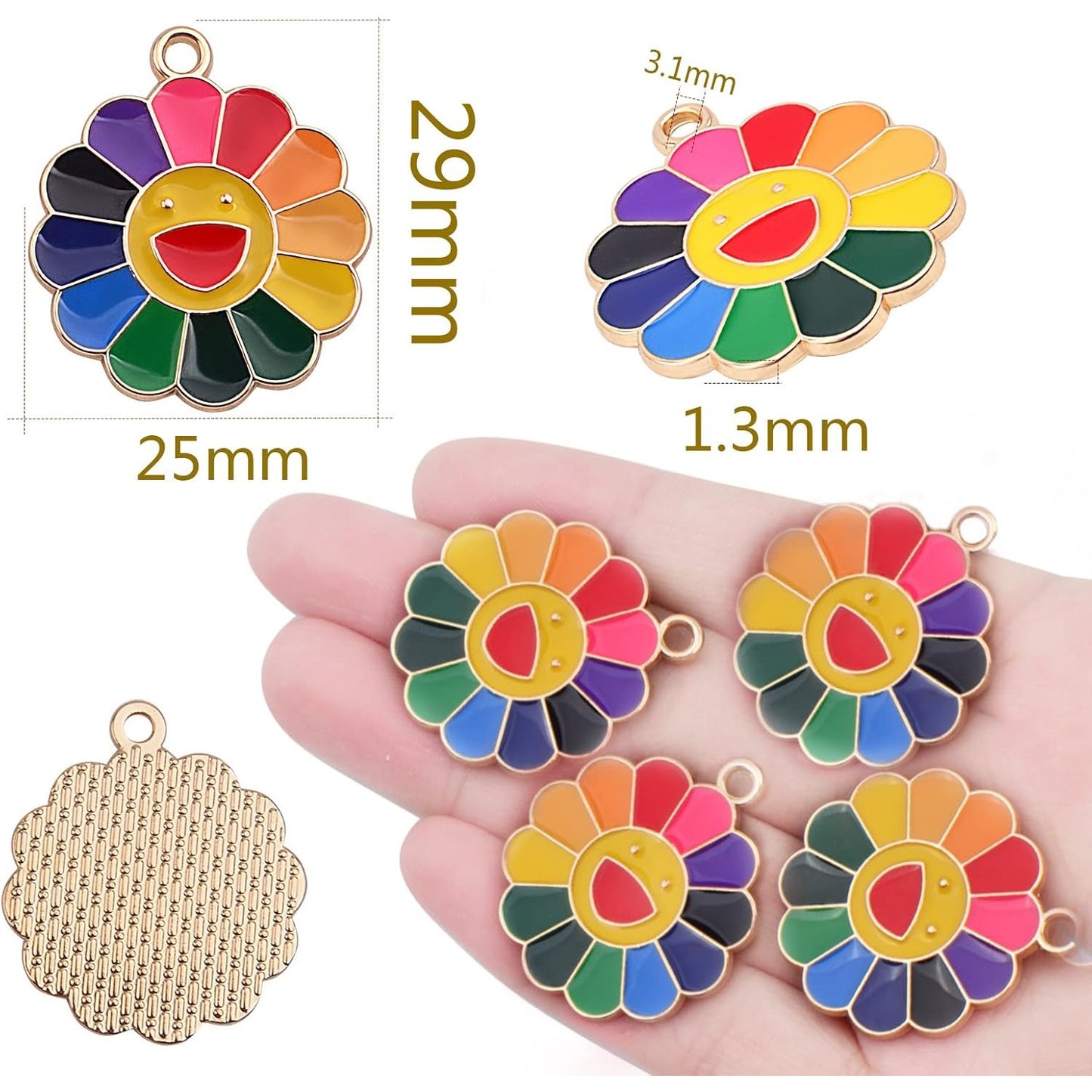 20pcs Alloy Smiley Sunflower Charms Colorful Enamel Smiling Happy Face Pendants Charms Handmade Accessories for DIY Jewelry Making Craft Supplies, 29 mm x 25 mm x 1.3 mm