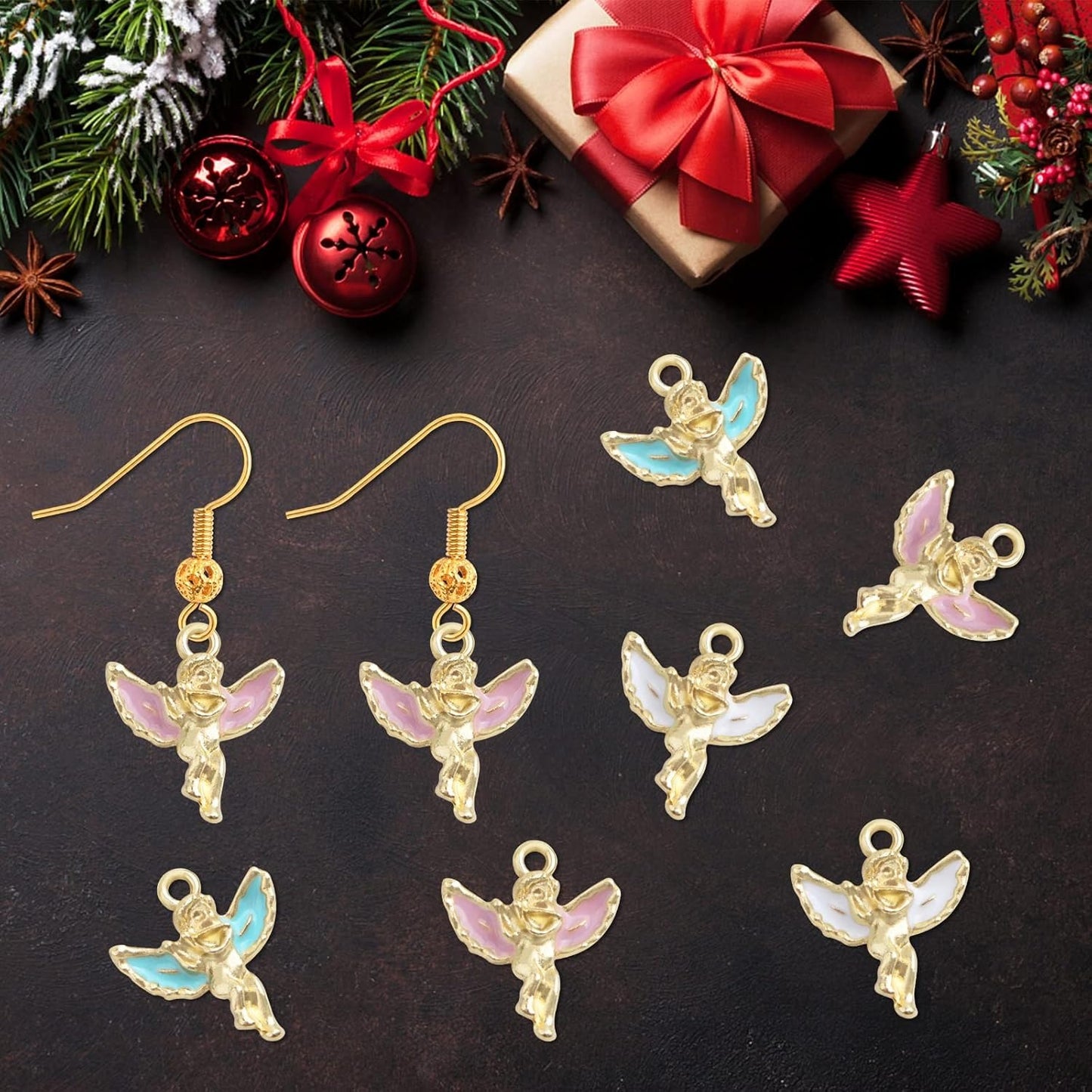 30pcs Enamel Christmas Angel Charms Mixed Colors Alloy Guardian Angel Godess Pendant 3D Kawaii Fairy Charms Bulk for DIY Necklace Bracelet Jewelry Making Supplies