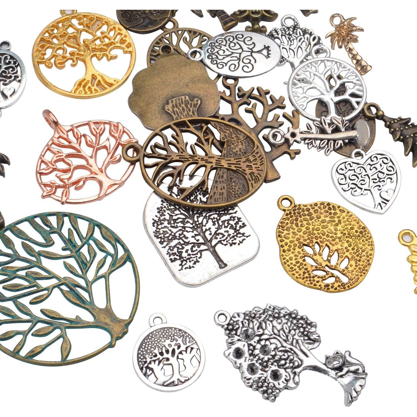 100g(40-60pcs) Alloy Tree of Life Charms Pendants Beads Craft Supplies for Jewelry Making Necklace Bracelet, Mixed Color