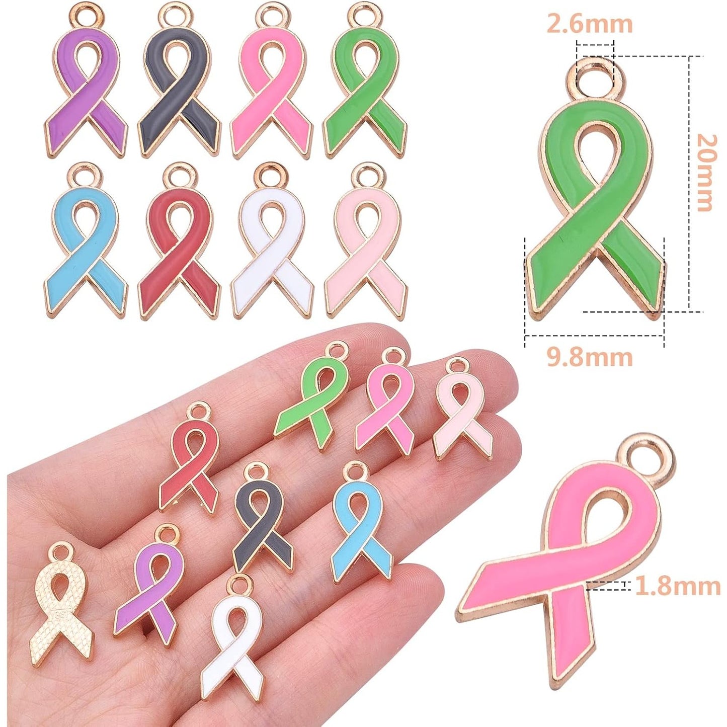 48pcs Breast Cancer Awareness Charms Enamel Ribbon Charm Beads Hope Ribbon Pendant Charms DIY Jewelry Making Accessories for Bracelet Necklace Earrings Crafts, 8 Colors