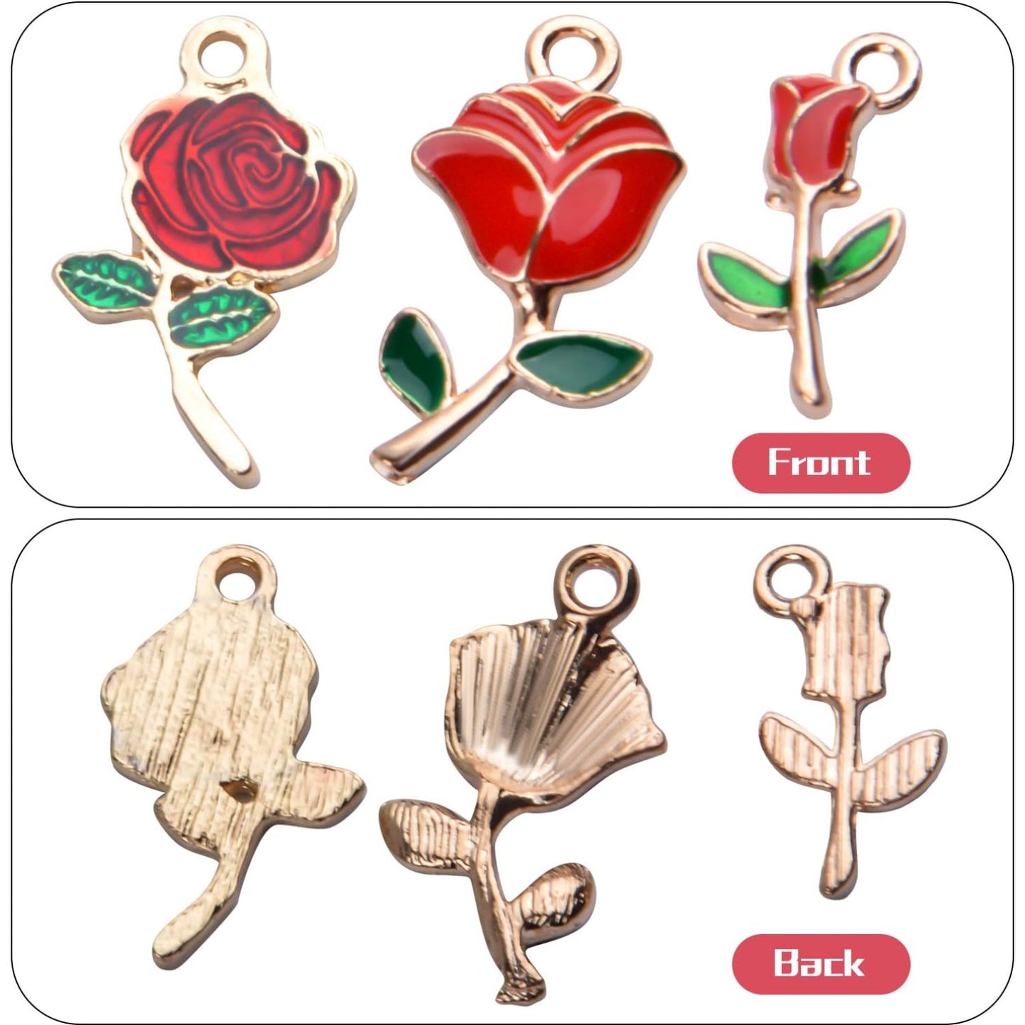30pcs Enamel Rose Flower Charm Pendants Lovely Dangle Charms for Valentine's Day DIY Bracelet Necklace Earrings Jewelry Making, Red