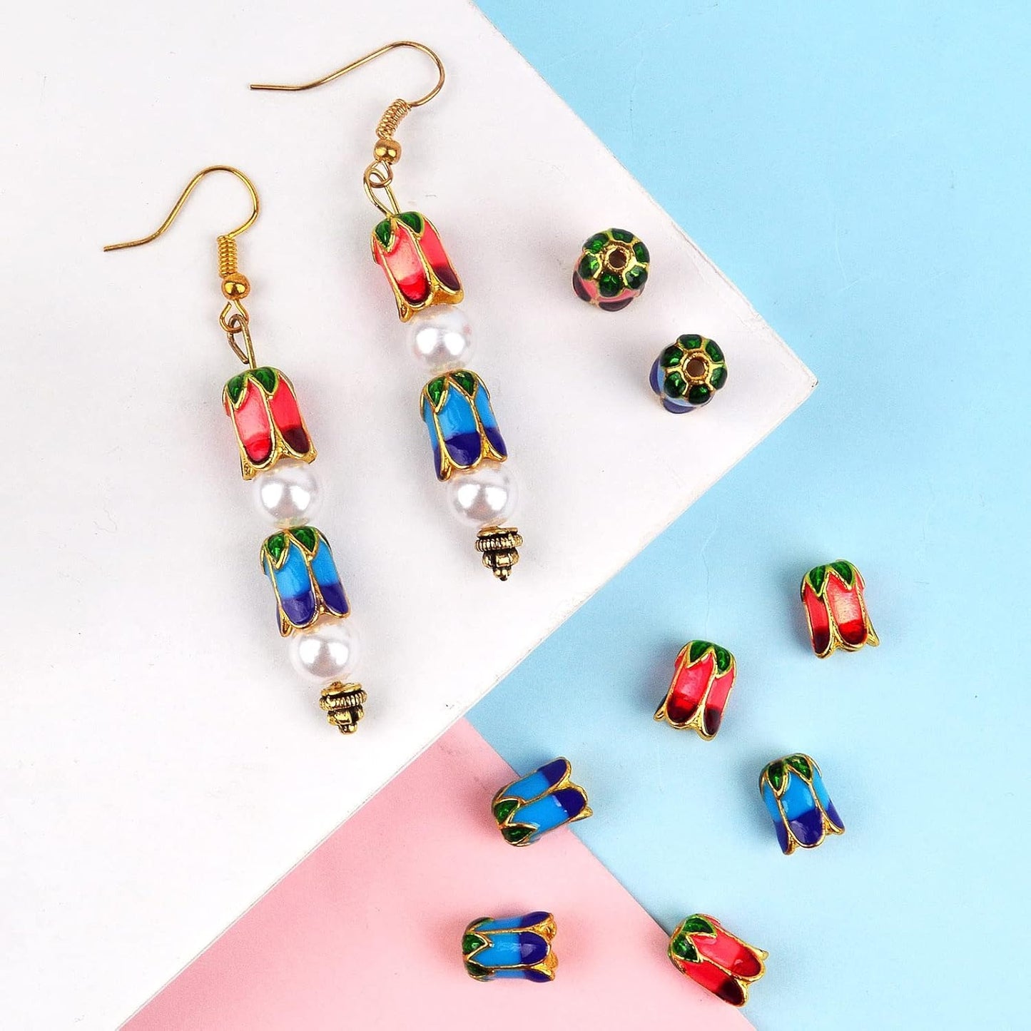 16pcs Enamel Flower Bead Caps Alloy Flower Spacer Beads Caps Floral End Caps Terminators for DIY Necklace Bracelet Earring Jewelry Making Supplies, 2 Colors