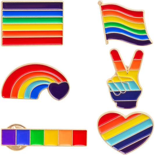6pcs Pride Pins Rainbow Series Enamel Brooch Pins Mixed Heart Flag Gesture Shaped Button Badge Brooches Safety Pins for Backpacks Clothes Bags Decoration Gifts, 6 Styles