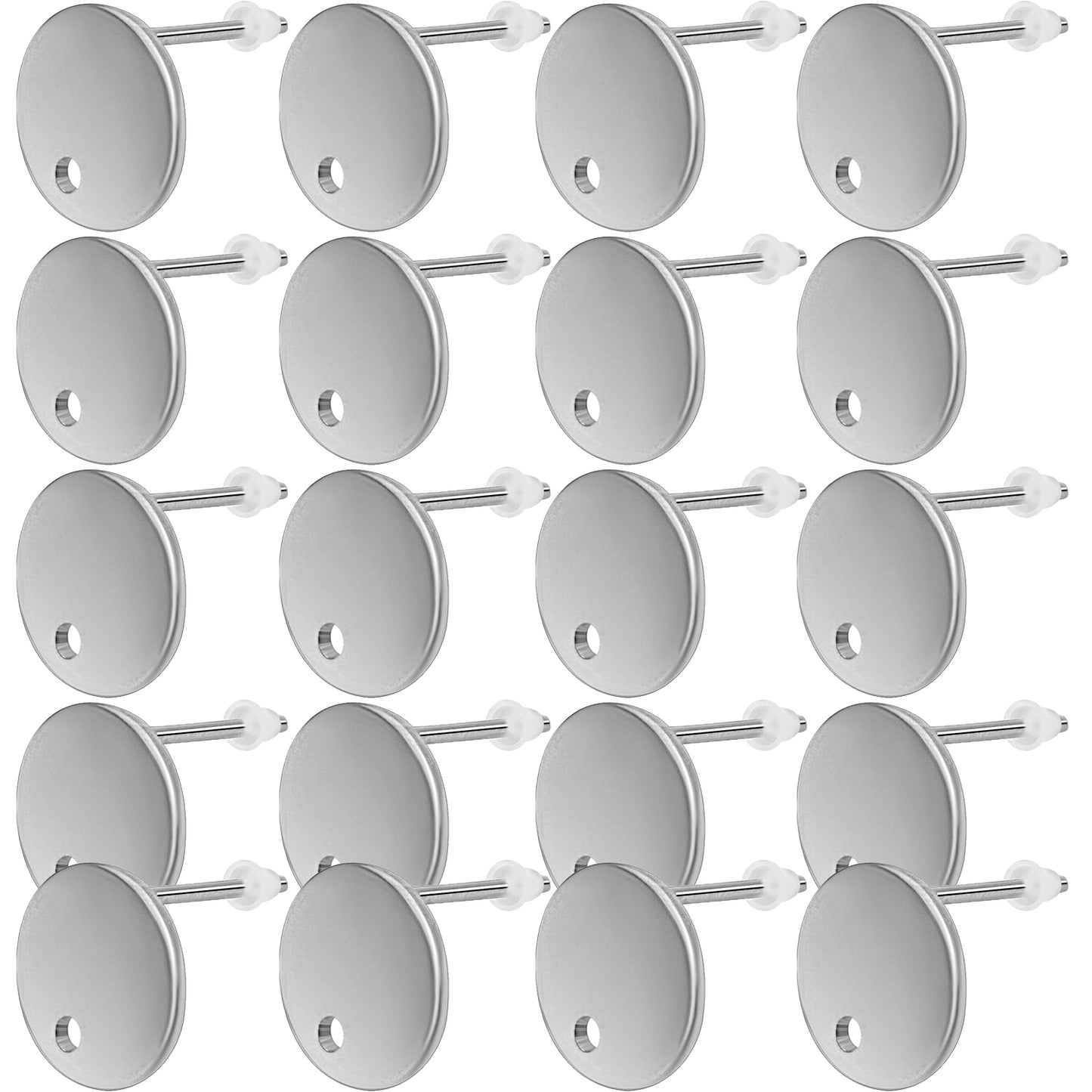 20pcs Stainless Steel Round Earring Studs Hypoallergenic Flat Earring Post with Loop and 20pcs Clear Earring Backs Stoppers for Jewelry Making, 2 Colors