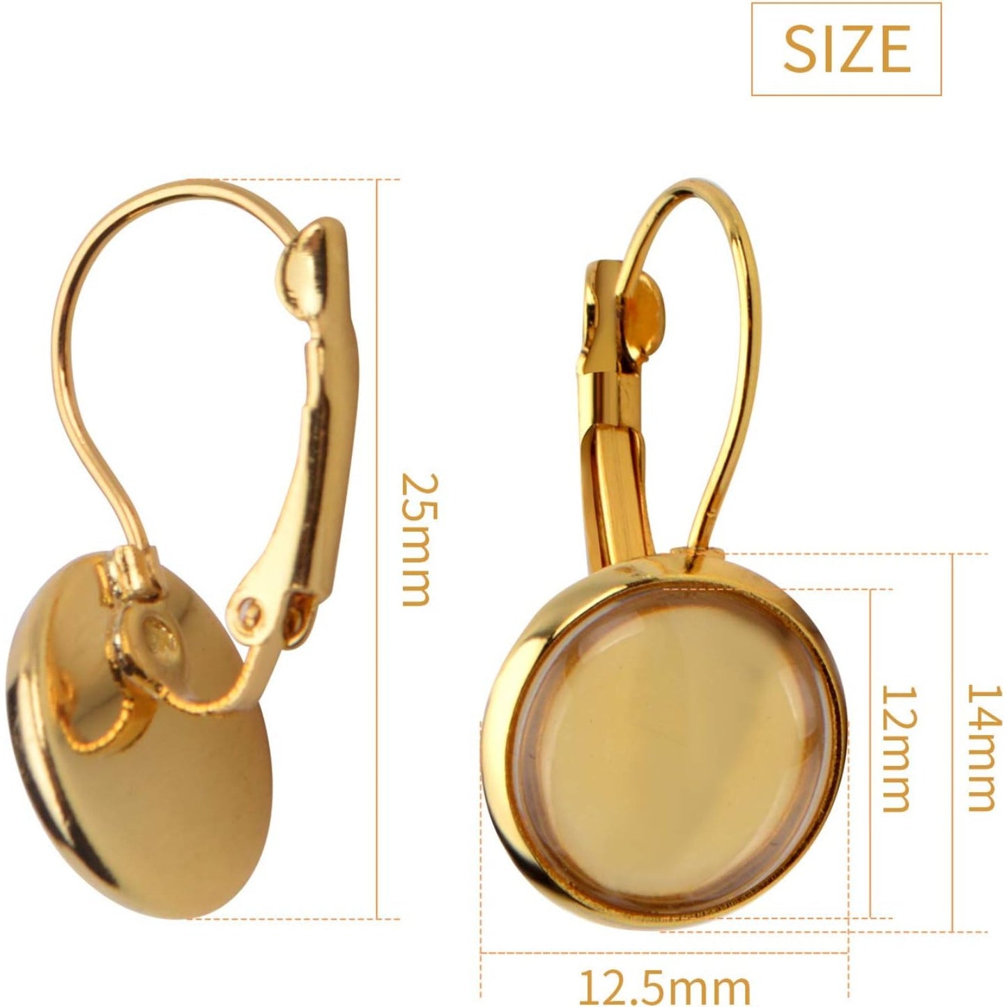 Leverback Earring Blanks, 20pcs Brass French Lever Back Earrings with 12mm Flat Round Cabochon Setting Tray and 20pcs Clear Glass Cabochons for DIY Earring Making