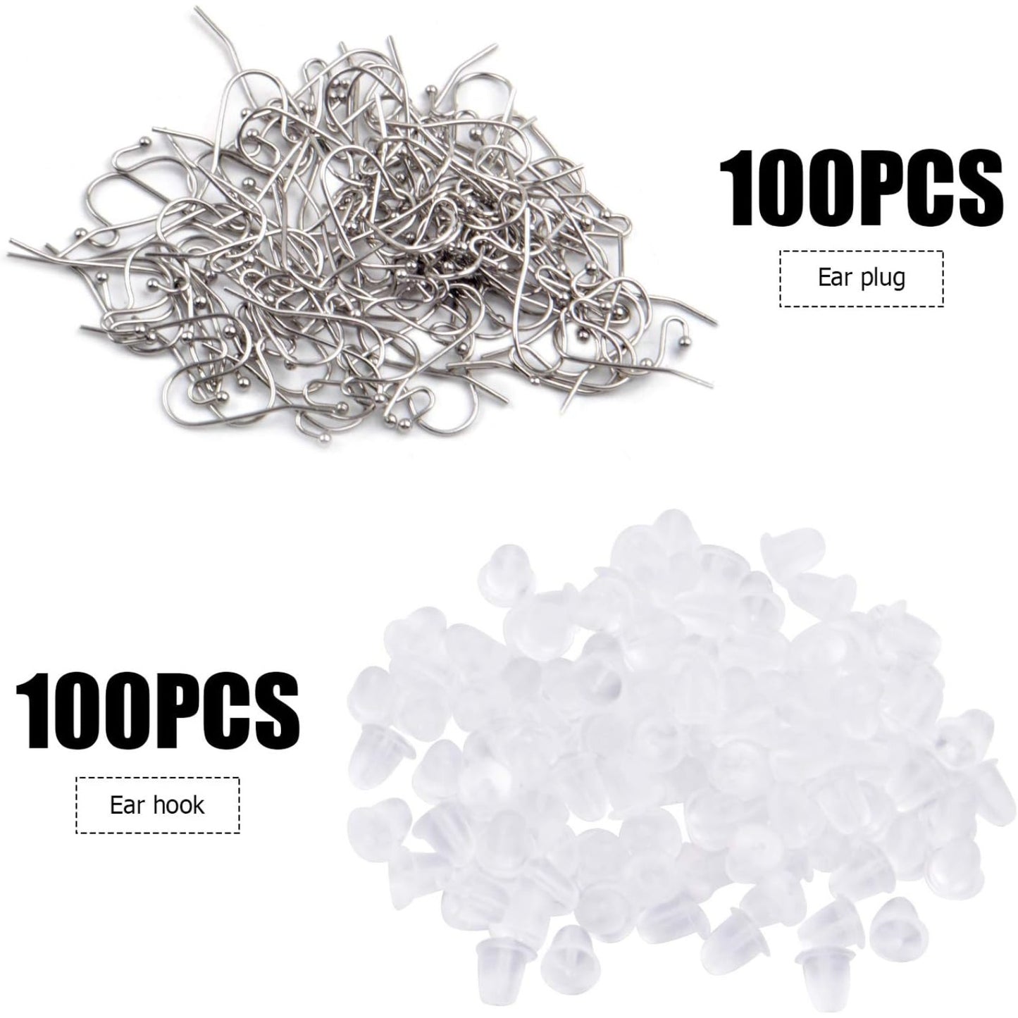 Earring Findings Bulk,200 Pieces French Earring Hooks Ball End Earwires with 200 Pieces Rubber Earring Stoppers for Dangling Earring Making,Golden and Silver