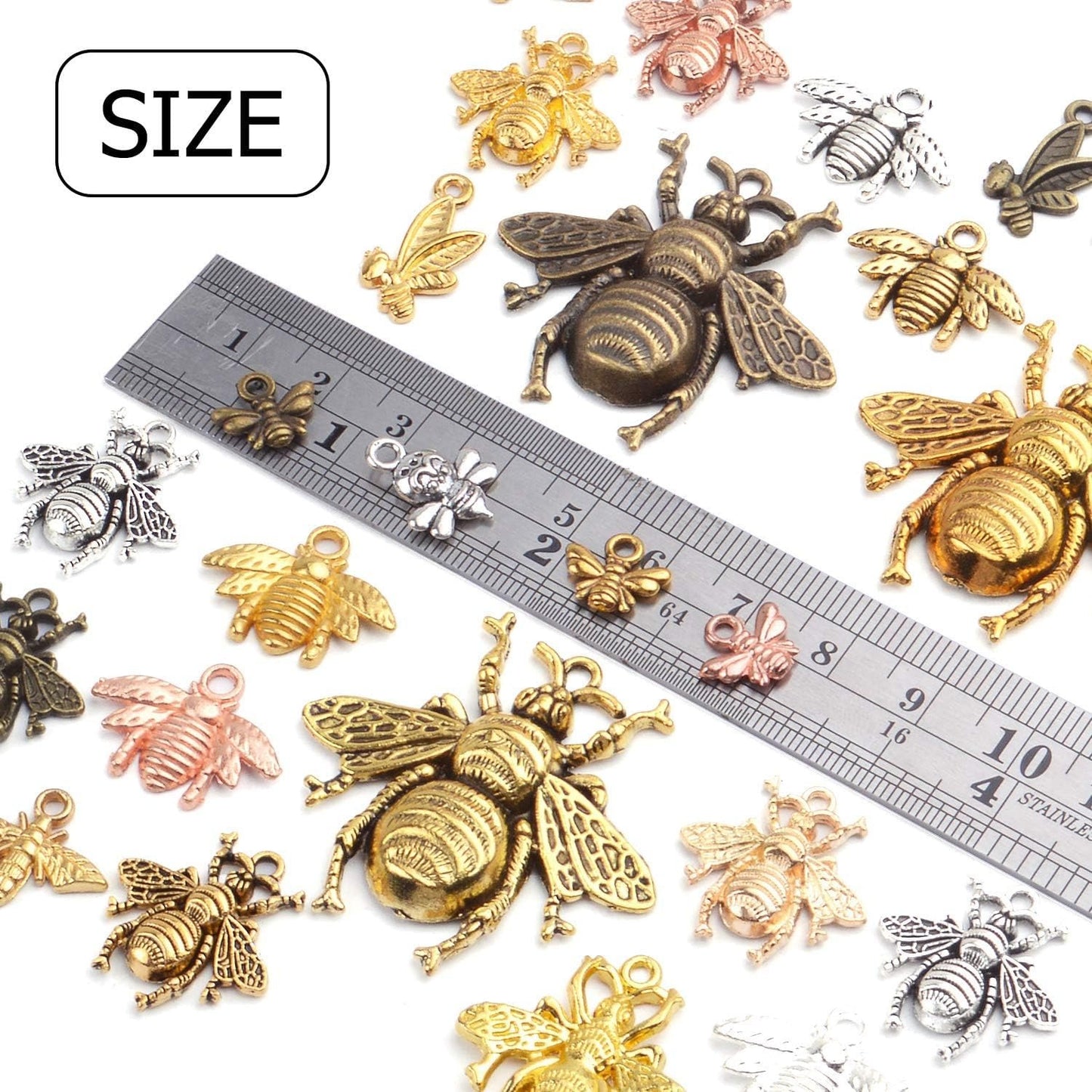 100g Alloy Bee Charm Mixed Honey Bee Pendant Charms Vintage Insect Jewelry Findings for DIY Necklace Bracelet Crafts,40-80pcs