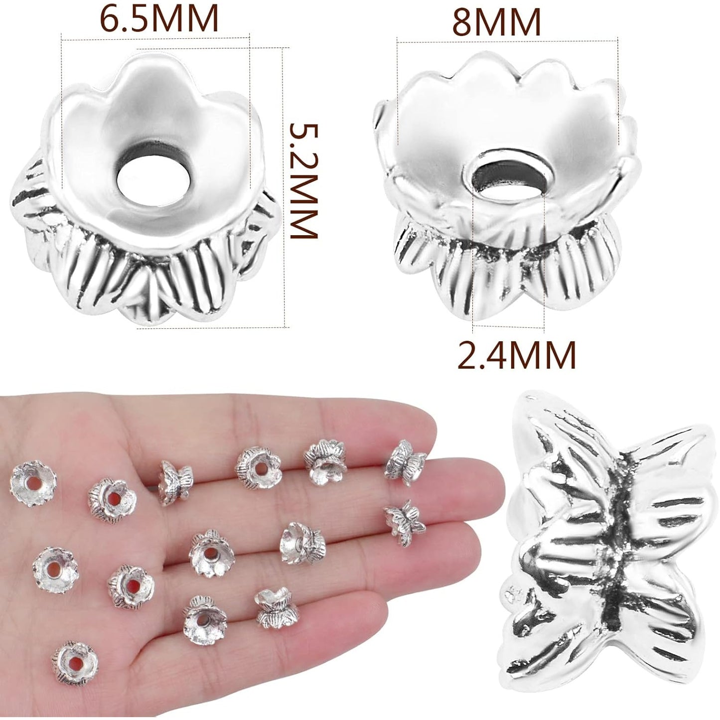 Lotus Form 60PCS Double End Flower Bead Spacer Caps, Antique Alloy Jewelry Caps for Bracelet, Necklace, Earring Crafts Making