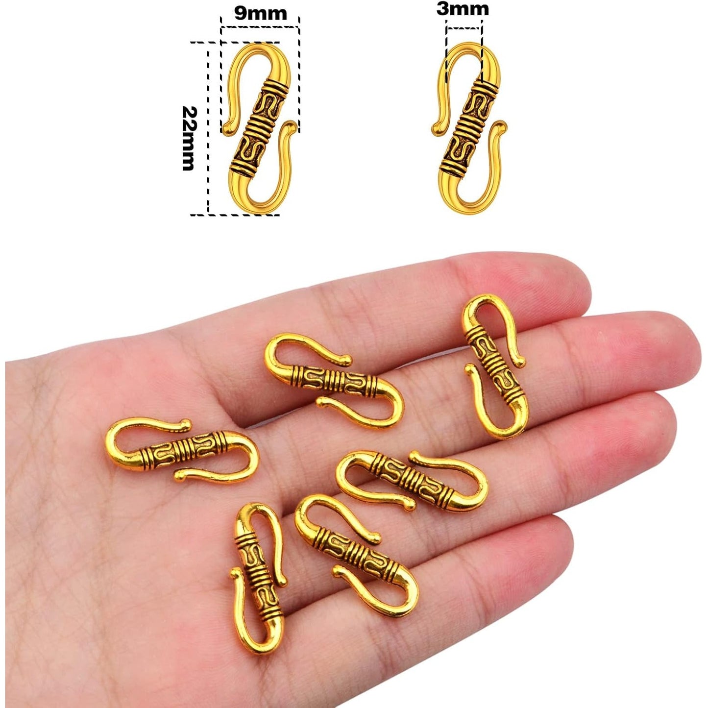 50 Pieces S Hook Ring Toggle Clasps Tibetan Necklace End Clasps Alloy Connectors Accessories for Bracelet Crafts Jewelry Making, Antique Golden