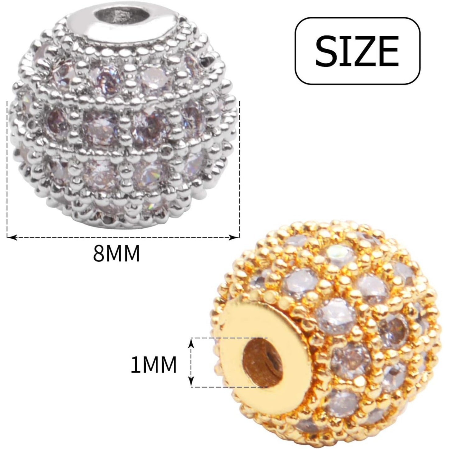 Cubic Zirconia Beads,9Pcs Micro Pave Disco Ball Beads Round Spacer Beads Bracelet Connector Charms Beads for Jewelry Making