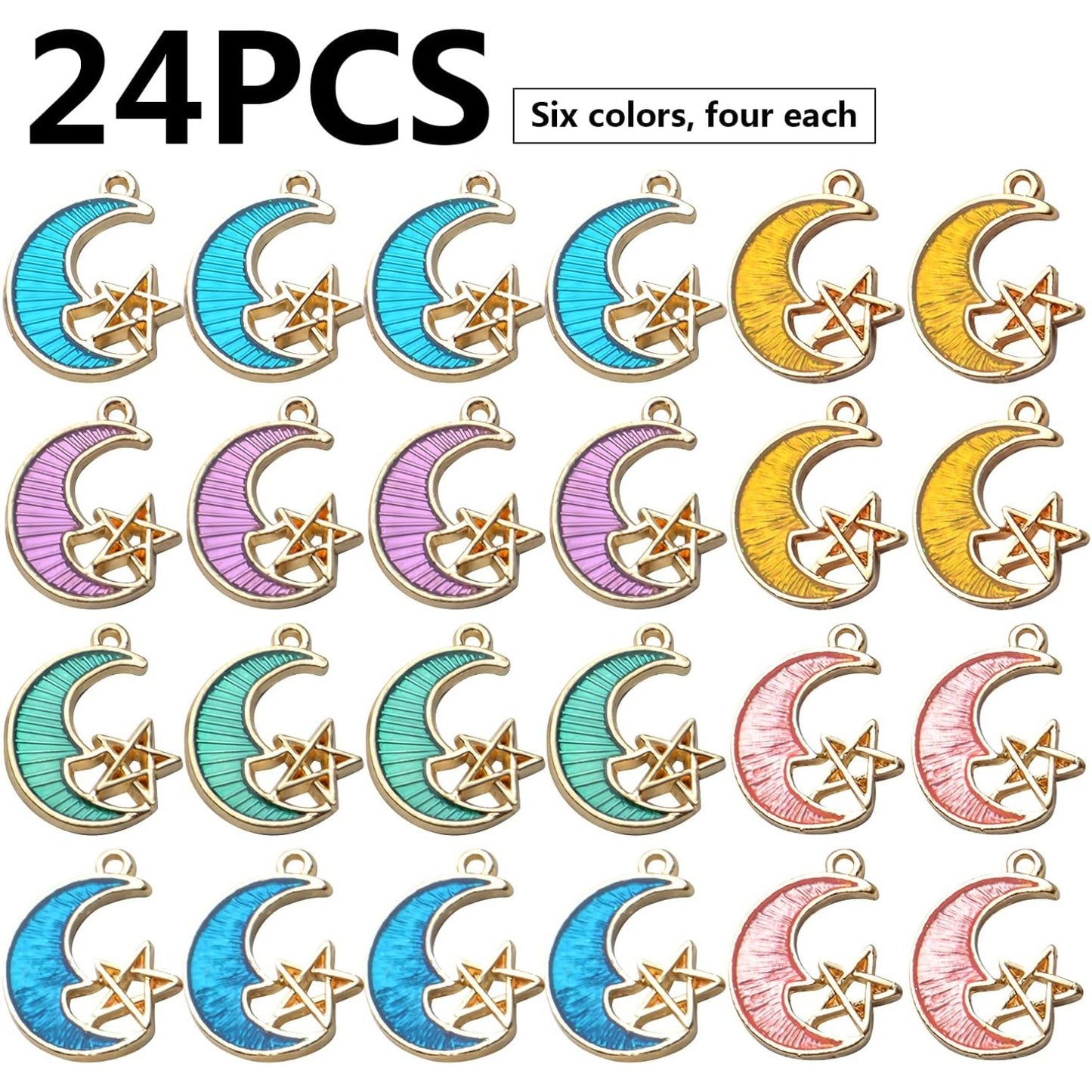 24pcs Enamel Moon Star Charms Celestial Charms Pendants Crafts Supplies for DIY Earring Necklace Bracelet Jewelry Making Accessories,6 Colors