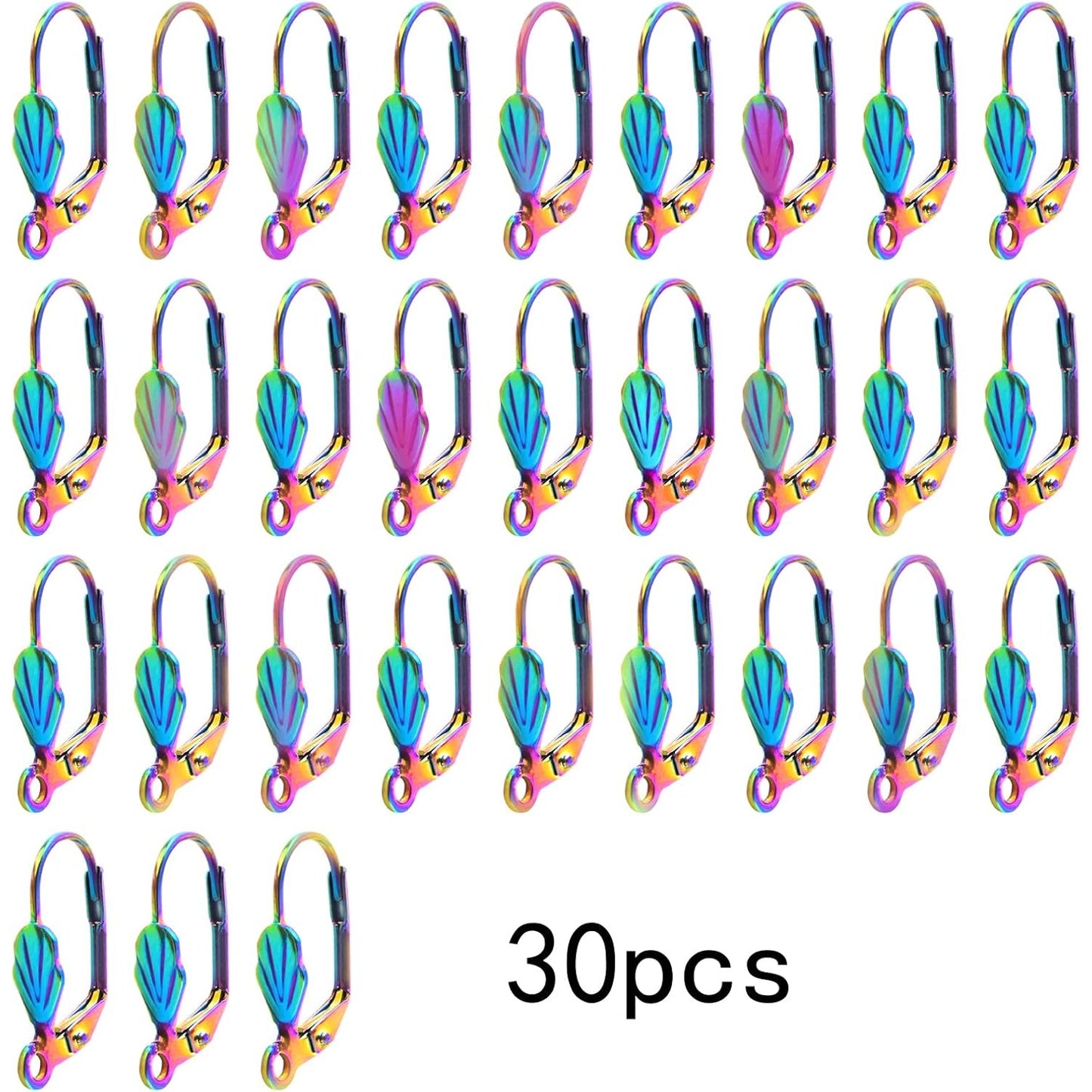 30pcs Stainless Steel Leverback French Earring Hooks Hypoallergenic Interchangeable Dangle Ear Wire Hooks Earring Findings for DIY Jewelry Making, Rainbow Color