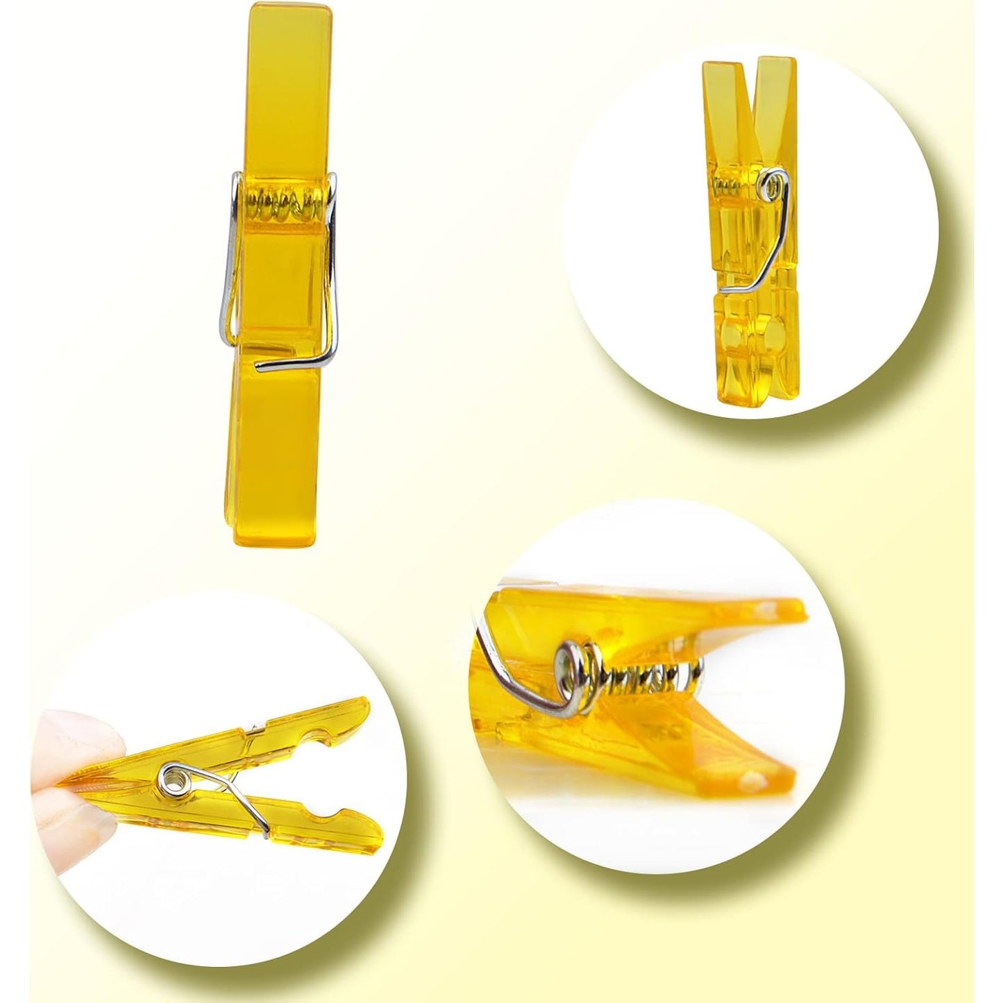100pcs Yellow Plastic Clothespins Mini Transparent Clips Photo Paper Peg Pins Craft Clips for Wall Hanging Pictures Wedding Party Decoration Gift Wrapping