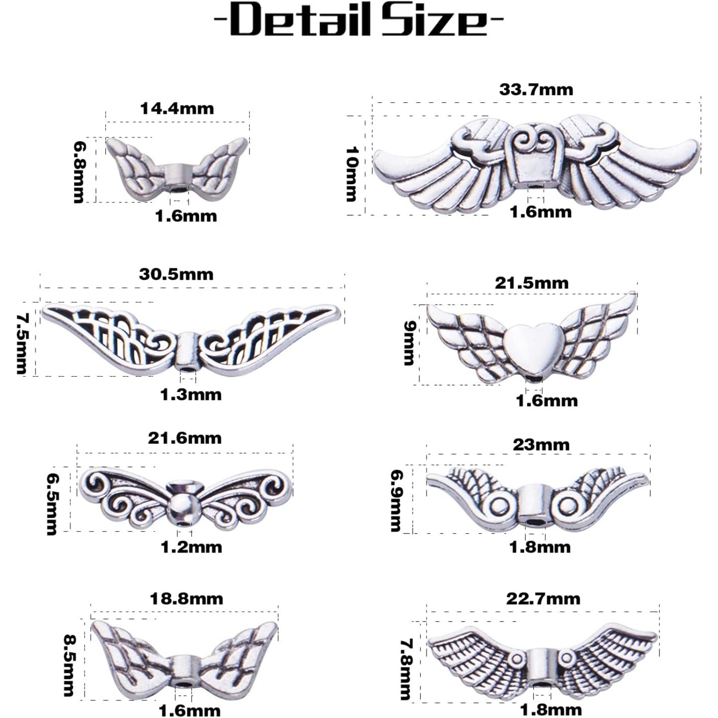 Antique Silver Angel Wing Spacer Beads - Tibetan Alloy Fairy Wing Charm Beads for DIY Necklace & Bracelet Making, 8 Styles