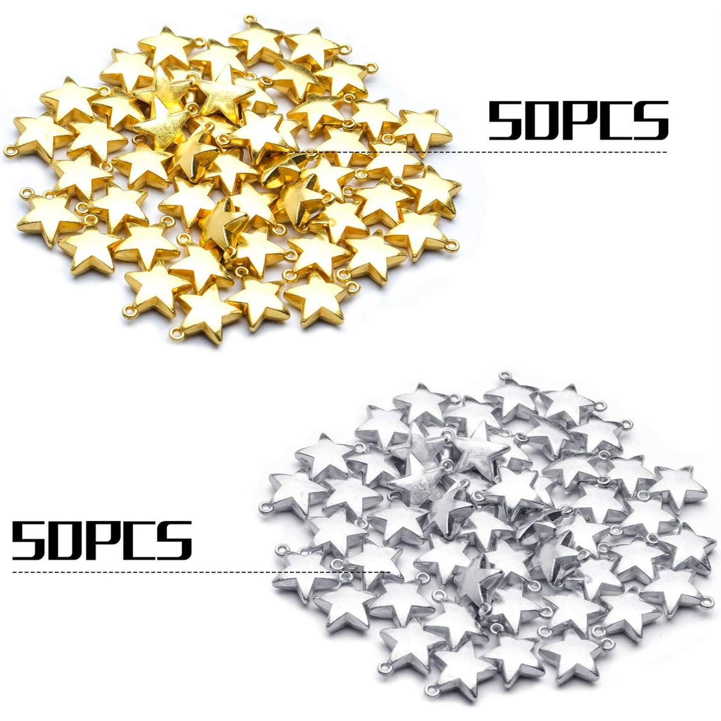 Star Pendant Charms, 100pcs Mini Five-Pointed Star Charms Tibetan Style Blank Stamping Star Shape Pendant for DIY Jewelry Making Crafting, Golden and Antique Silver, 11x10x4mm