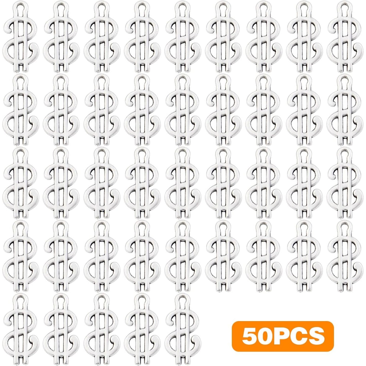 50 Pieces Antique Silver Dollar Sign Charms Pendants Vintage Money Charms for DIY Necklace Bracelet Earrings Jewelry Making Accessories