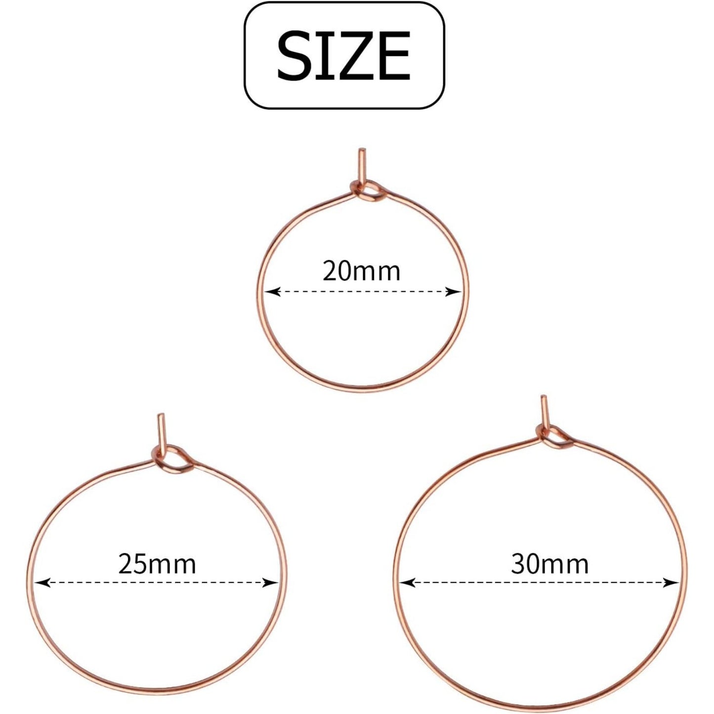 150 Pieces Wine Glass Charm Rings Open Jump Ring Earring Beading Hoops for Jewelry Making Wedding Birthday Party Festival Favor, 30mm, 25mm, 20mm, Rose Golden