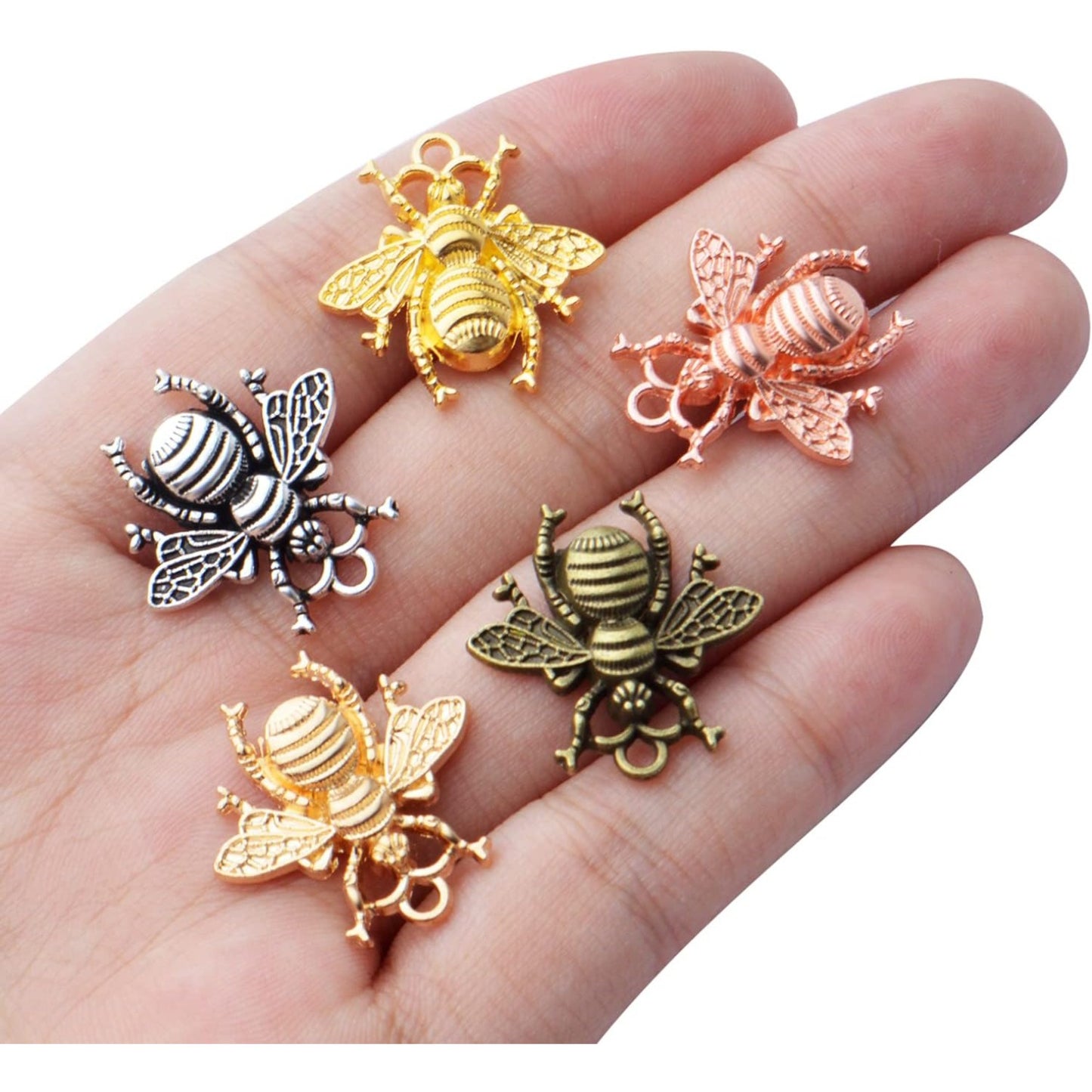 50pcs Alloy Bee Charms Honeybee Charm Pendants Insect Pendant for DIY Jewelry Craft Making Accessory,21mm×20mm,5 Colors