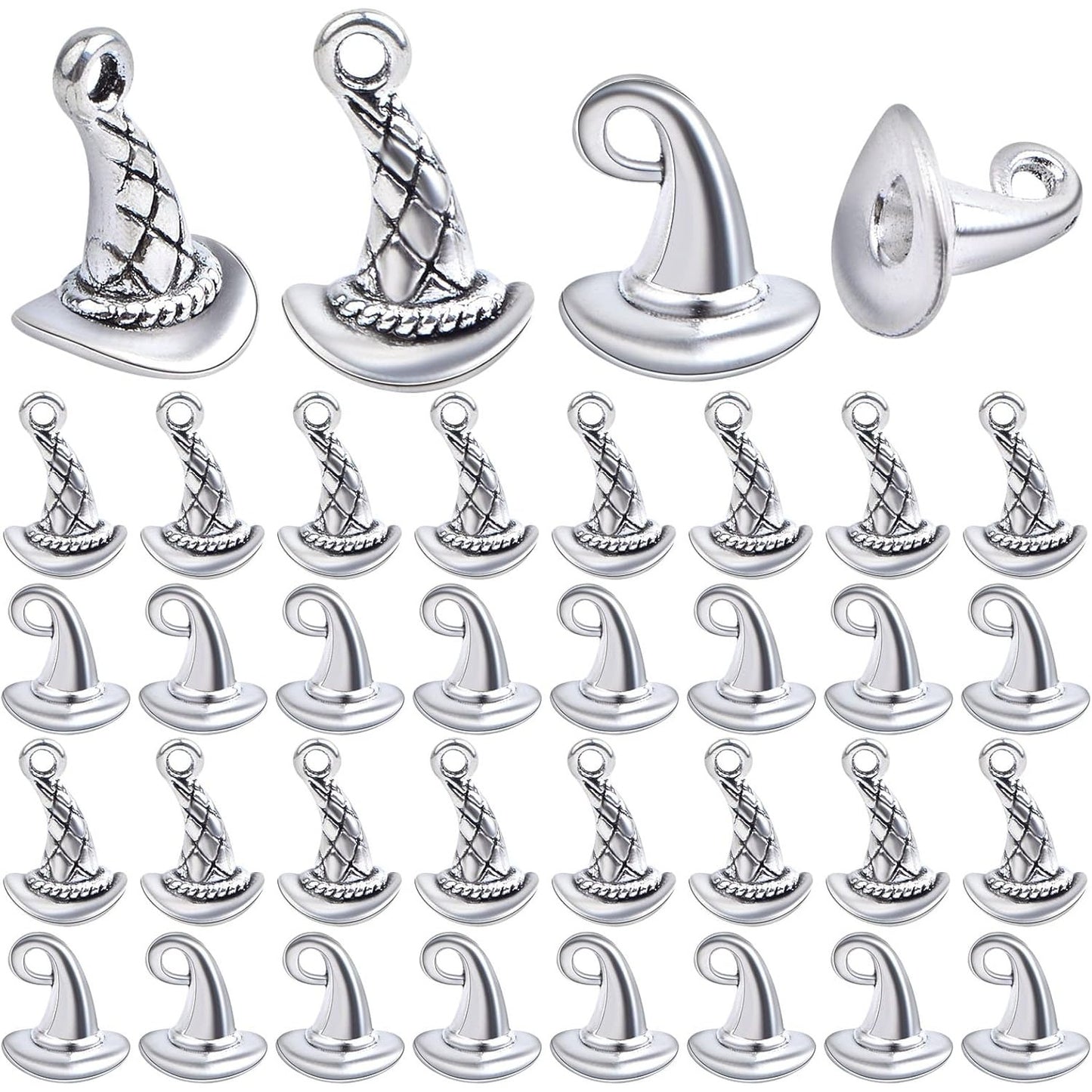 60pcs Antique Silver Witch Hat Pendant Charms Alloy Halloween Hat Wizard Cap Dangle Pendants Jewelry Making Findings for DIY Bracelet Necklace Earrings Crafts Decoration