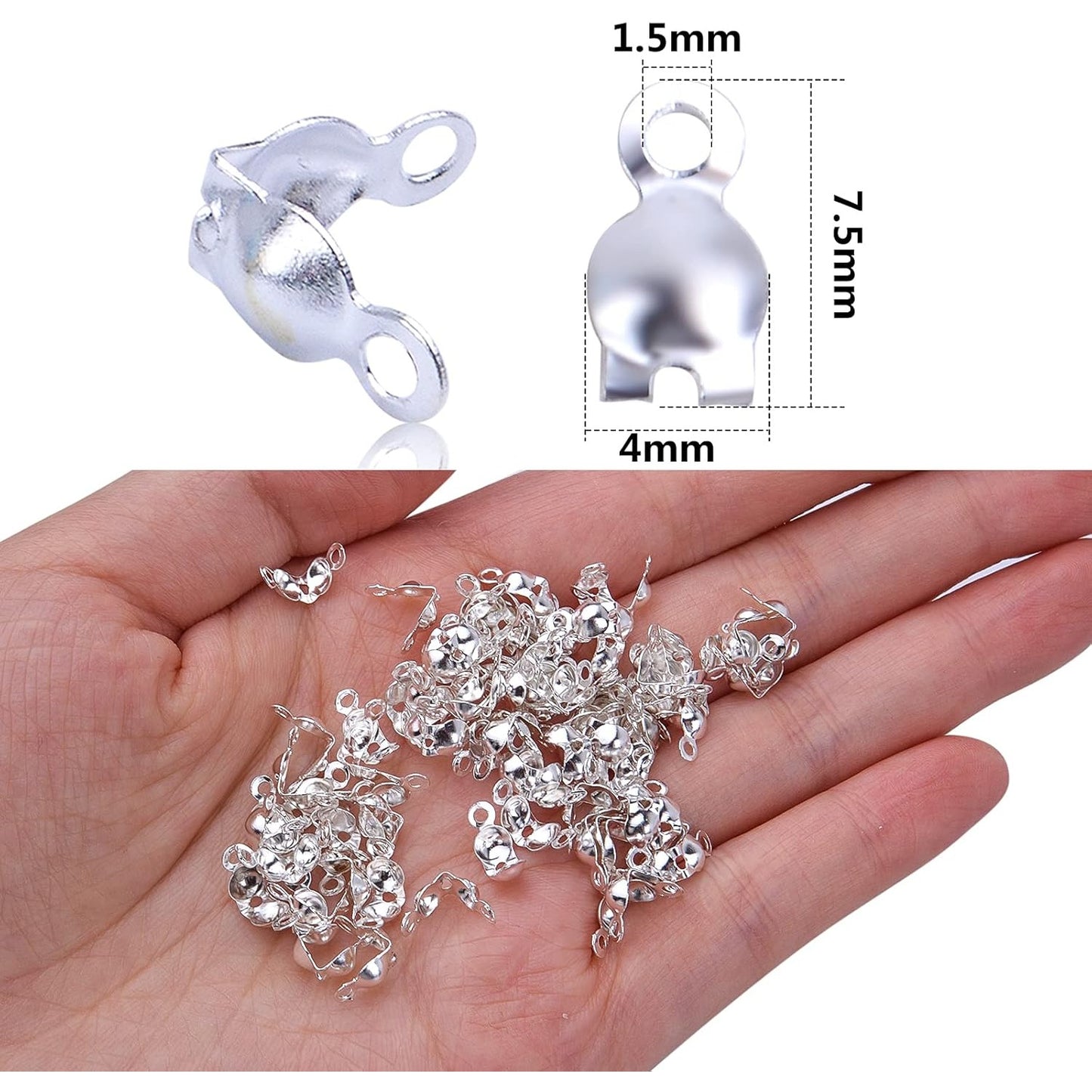 1000pcs Silver Metal Open Bead Tips Knot Covers Terminators Clamp End Cord Ends for DIY Jewelry Making Accessory