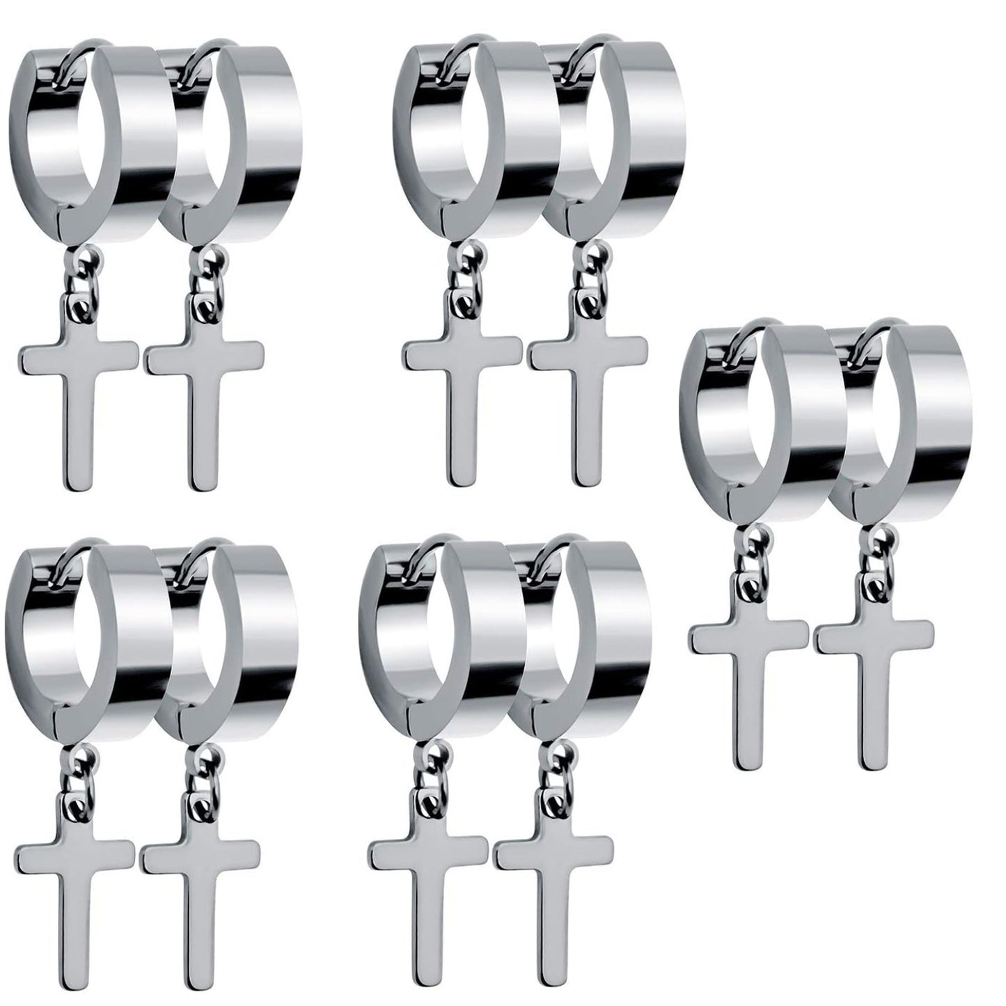 5 Pairs Stainless Steel Hoop Earrings Small Hypoallergenic Hoops Huggie Earrings with Cross for Men Women,5 Colors