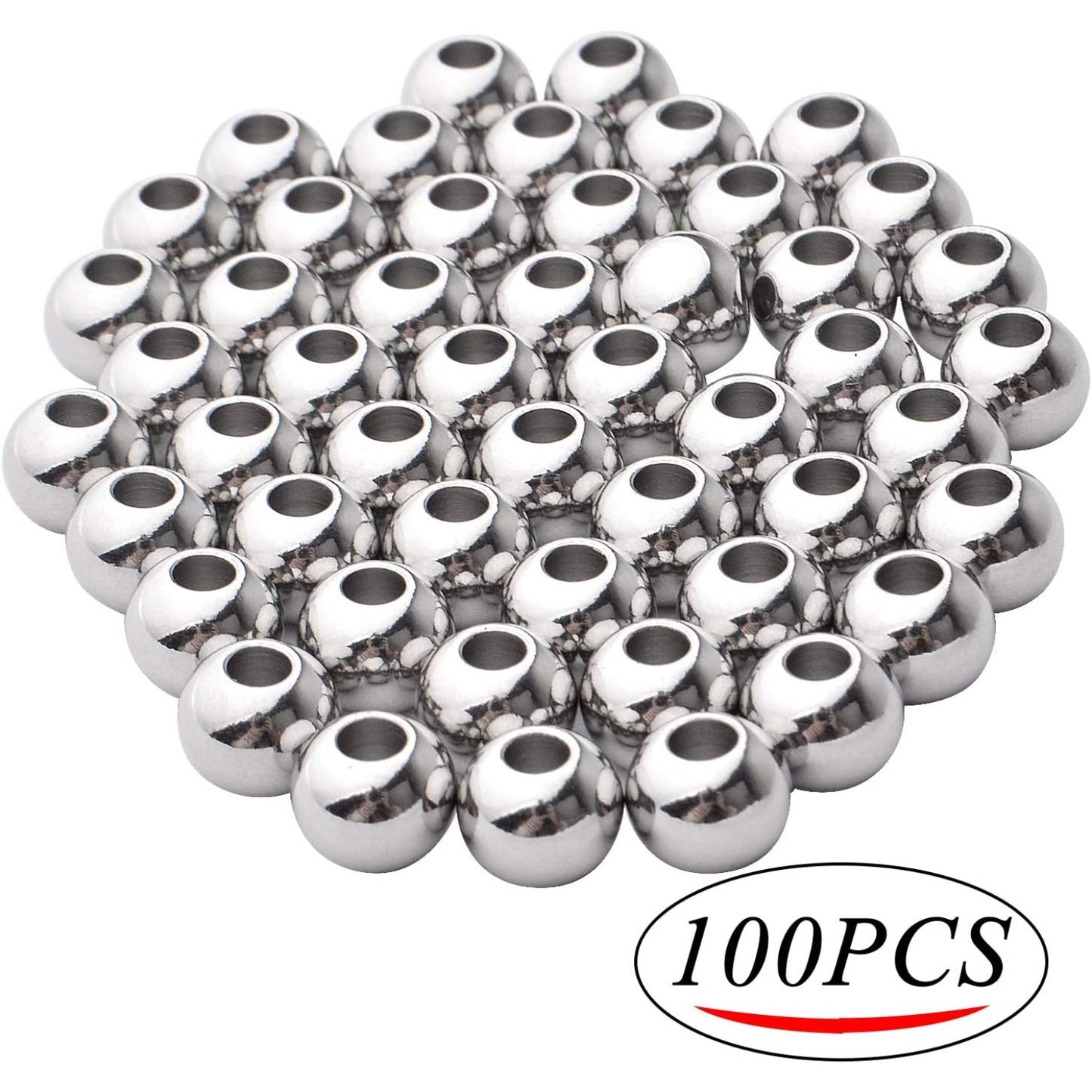50pcs 8mm Stainless Steel Round Spacers Ball Spacer Beads Seamless Smooth Loose Beads Rondelle Beads Jewelry Spacer Charms for DIY Jewelry Making Supplies
