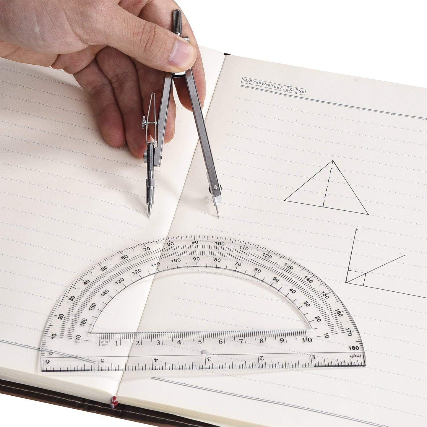 HENDEVL Drawing Compass and 6 Inch Protractor, Student Geometry Math Set