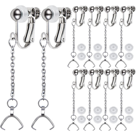 10pcs Hypoallergenic Stainless Steel Earring Hooks Screw Earring Clip Converters with Beaded Chains Pinch Clasps and 20pcs Clear Earring Backs for DIY Jewelry Making Findings