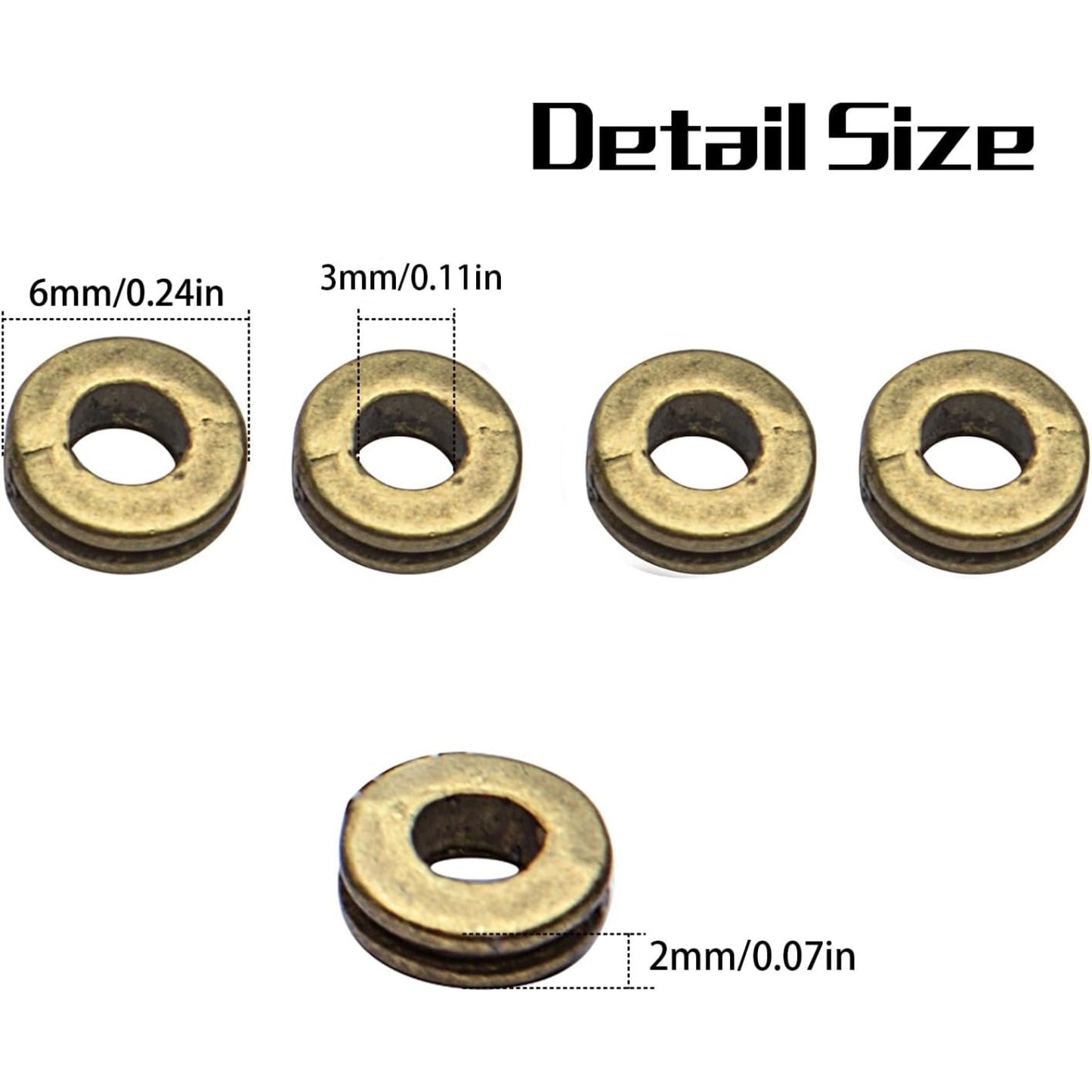 Rondelle Spacer Beads, 200pcs 6mm Flat Round Spacer Beads Metal Rondelle Spacer Beads Craft Supplies for DIY Jewelry Making, Antique Bronze