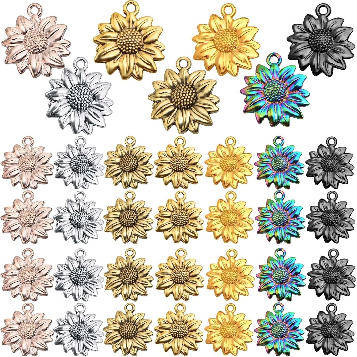 70pcs Sunflower Pendant Charms Tibetan Alloy Sun Flower Bead Dangle Charms Craft Supplies for DIY Earrings Necklace Bracelet Jewelry Making Findings, 7 Colors