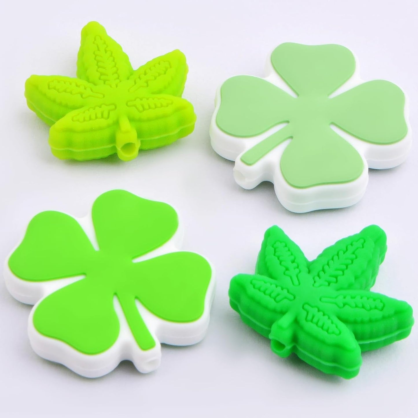 6pcs 2 Colors Maple Leaf Silicone Beads and 6pcs 2 Colors Four Leaf Clover Silicone Focal Beads Cartoon Plant Loose Beads Bulk for Pen Keychain Lanyards Necklace Bracelet Handicrafts