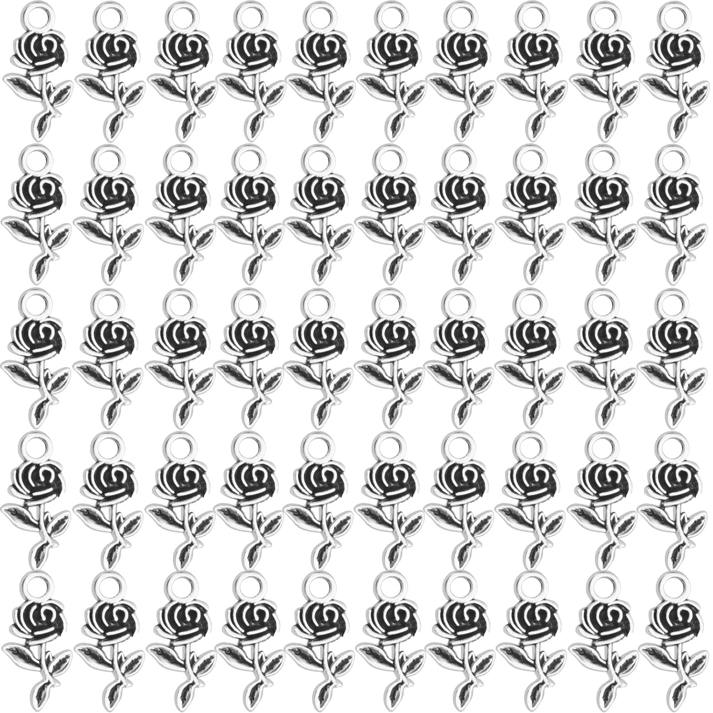 50pcs Rose Flower Charms Tibetan Alloy Flower Pendants Jewelry Crafting Accessories for DIY Necklace Bracelet,5 Colors