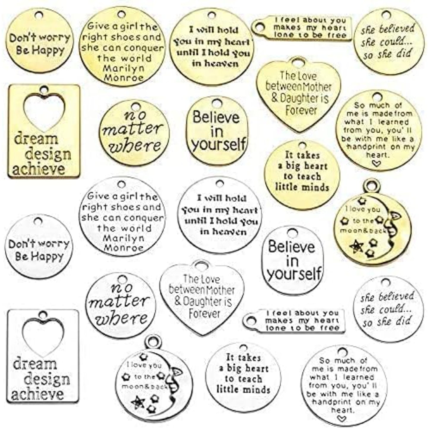 24pcs Inspirational Words Charms Engraved Motivational Charms Pendants Mixed Inspirational Message Pendants Jewelry Craft Supplies for DIY Jewelry Making