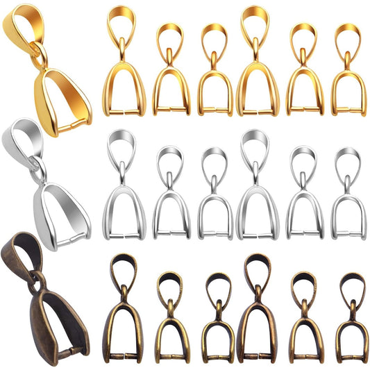 45pcs 3 Sizes Pinch Clip Bails Brass Claw Bail Finish Necklace Pendant Clasps Dangle Charm Bead Connectors Findings for DIY Craft Jewelry Making, 3 Colors